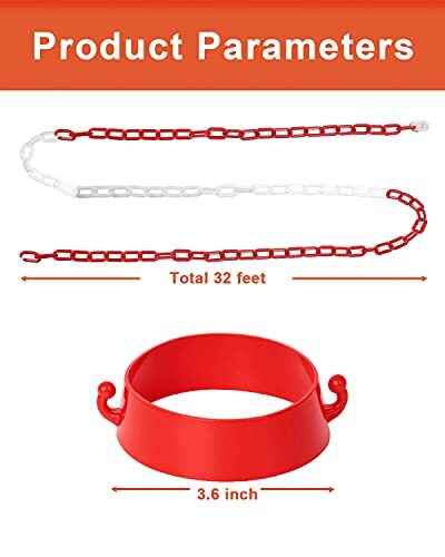 32ft Plastic Traffic Chain Barrier with 6 Traffic Cone Connectors