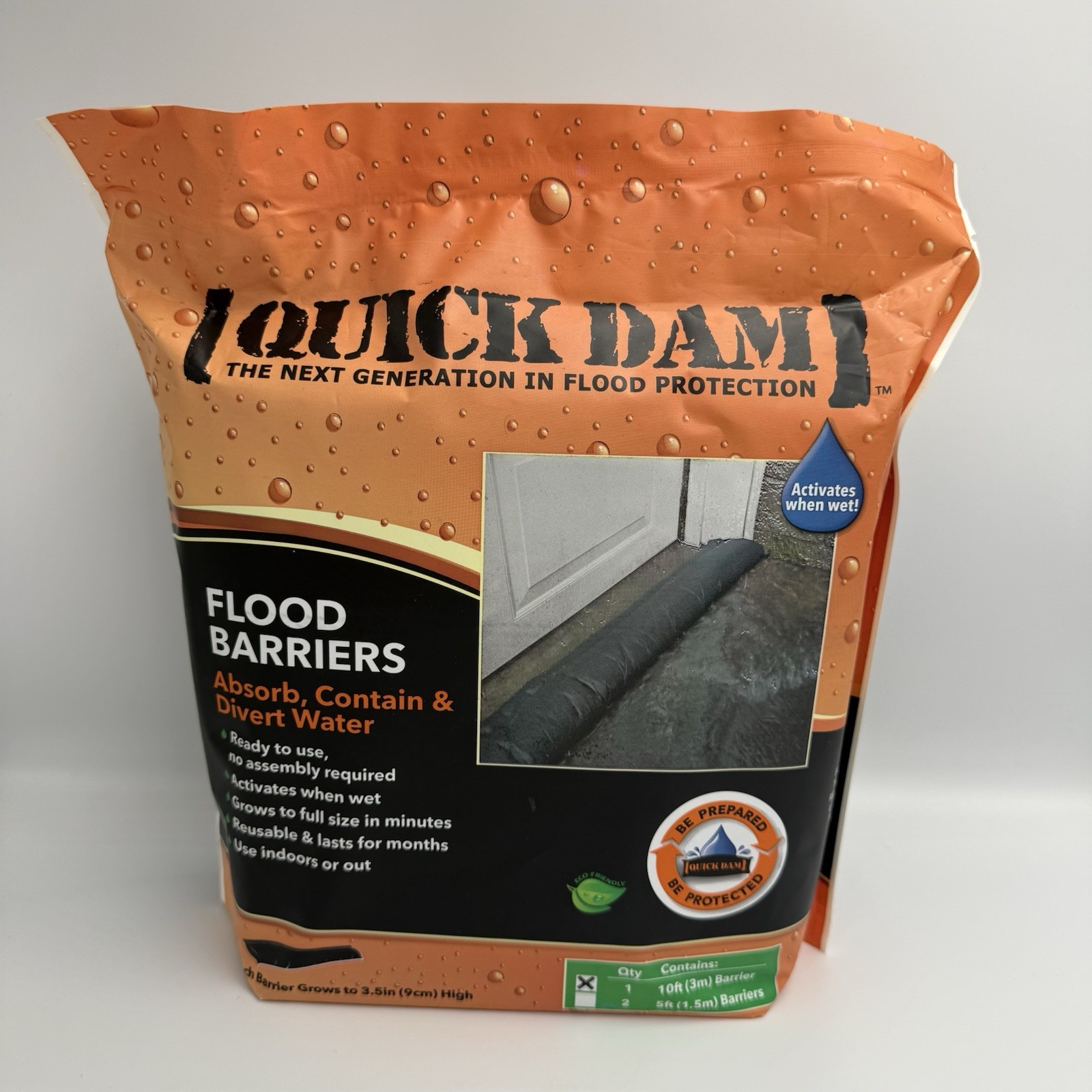 Quick Dam 10ft Water Activated Flood Barrier Garage Driveway Sandbag Alternative