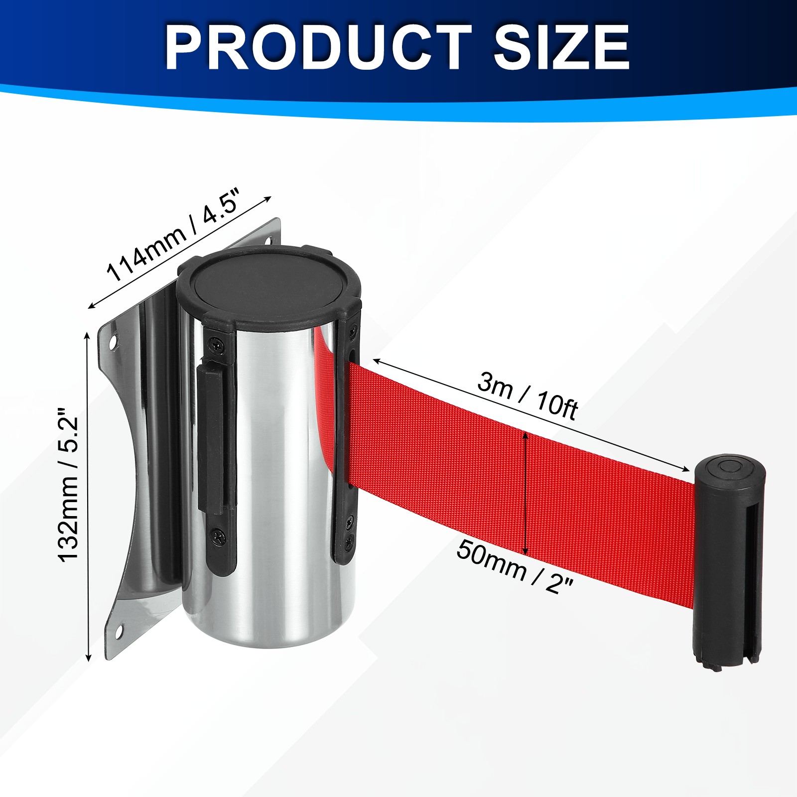 Fixed Wall Mount Retractable Belt Barrier (10 Feet, Red) (1 Pcs)