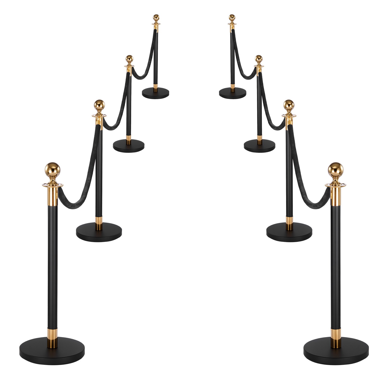 VEVOR 8 Pcs Stanchion Post with 6 Black Velvet Ropes and Hollow Base Black