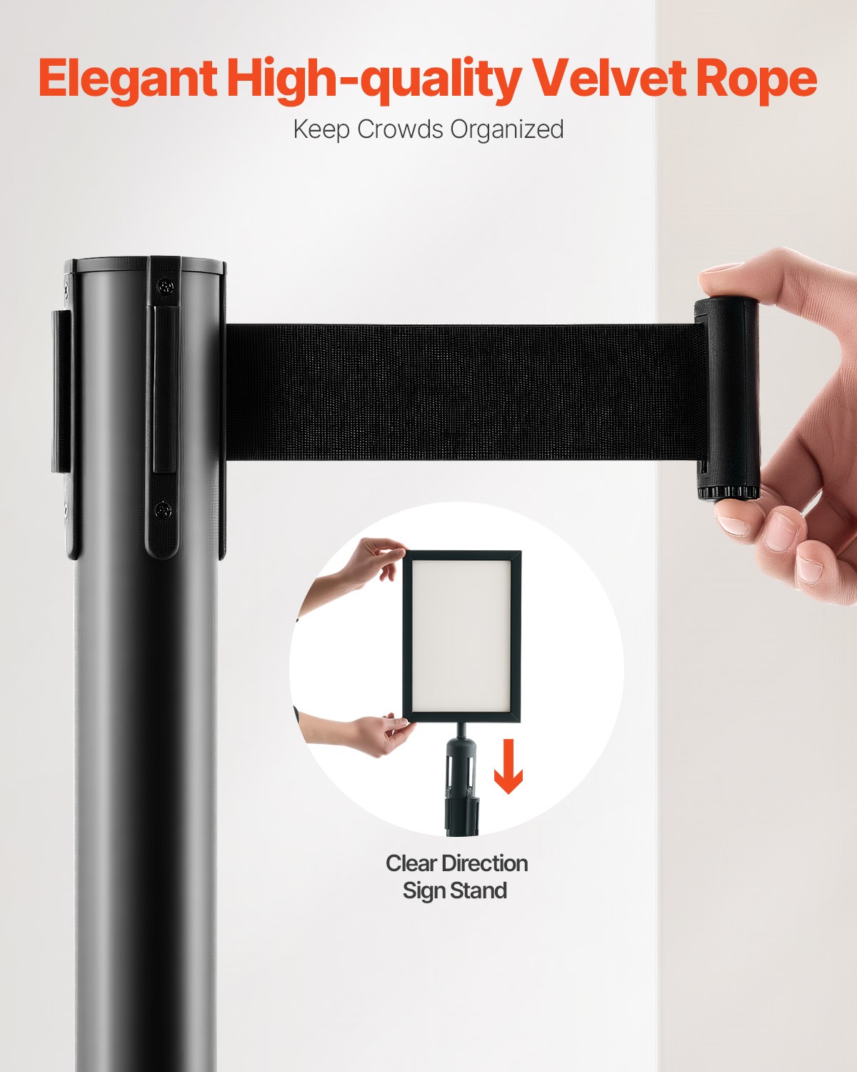 VEVOR 8Pcs Stanchion Post Crowd Contro Queue Barrier 2 Sign Holders Hollow Base
