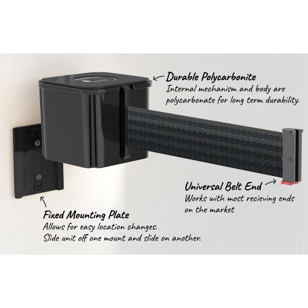 Retracta-Belt WM412SB25-RWD-RE Retractable Belt Barrier Black Wall Mount 25’ Ft