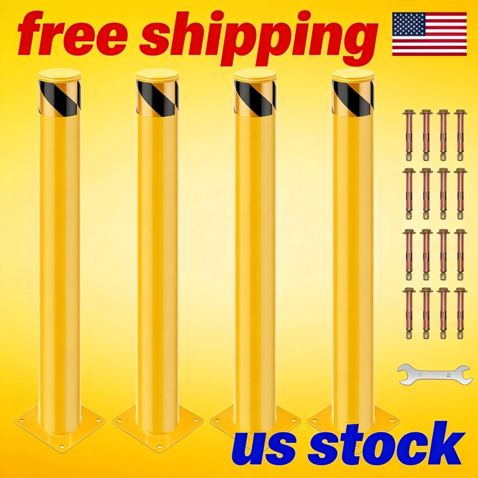 Safety Bollard, Packs 36 Inch Height Bollard Post, 4.5 Inch Diameter, Yellow 4