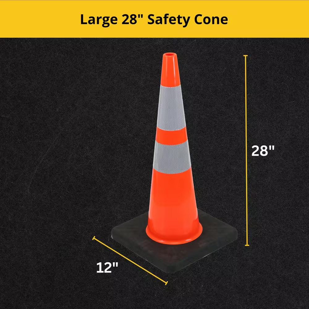 28 In. Orange Reflective PVC Injection Molded Safety Cone Free Shipping New
