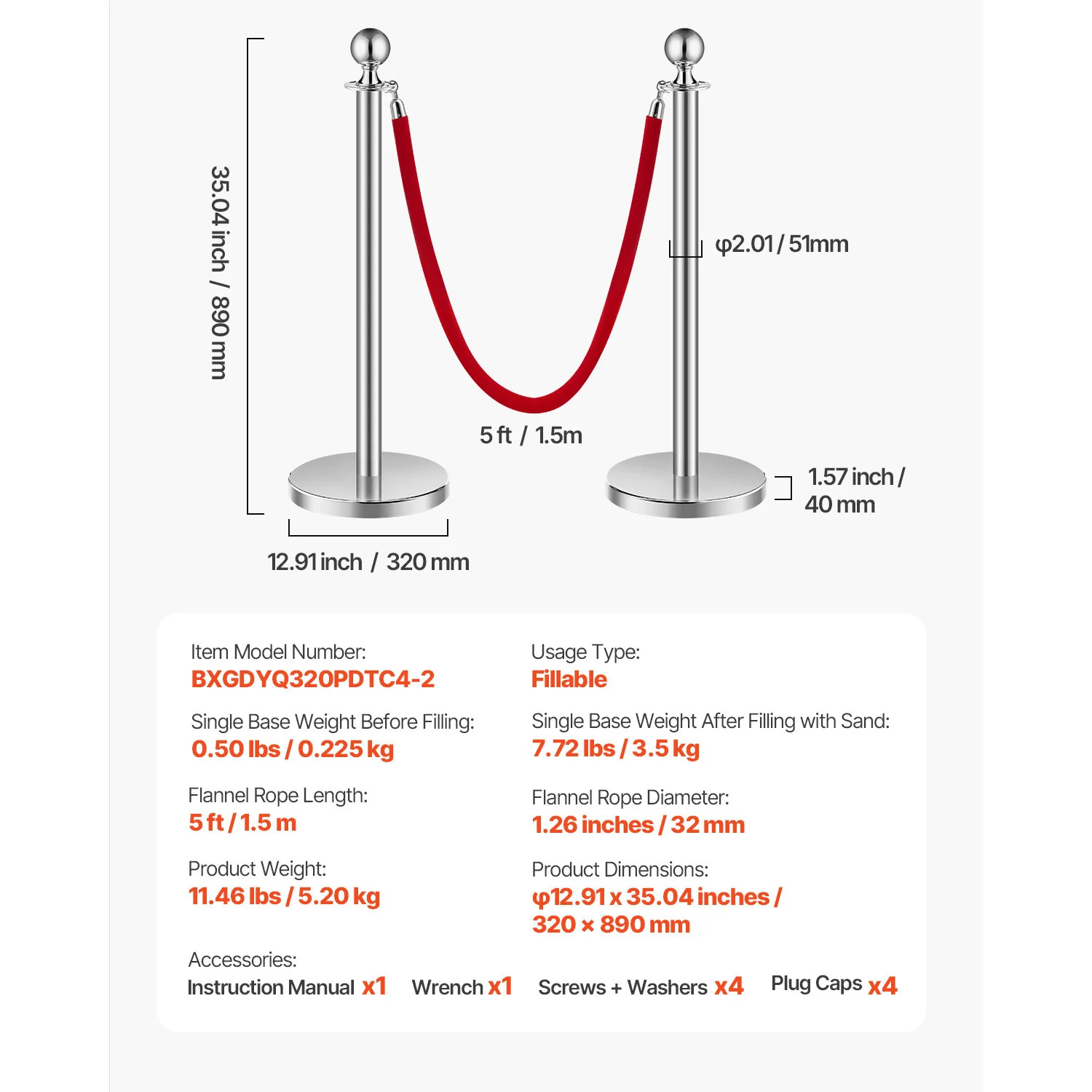 Stanchions 4/6/8Pcs Stainless Steel Post with Fillable Base Velvet Ropes & Posts