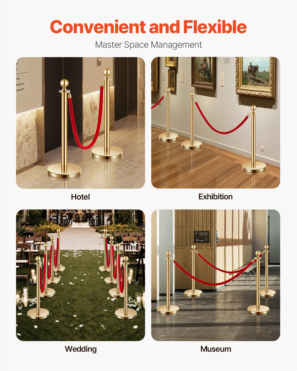 VEVOR 4Pcs Gold Stanchion Post Crowd Control Queue Barrier Sand Injection Base