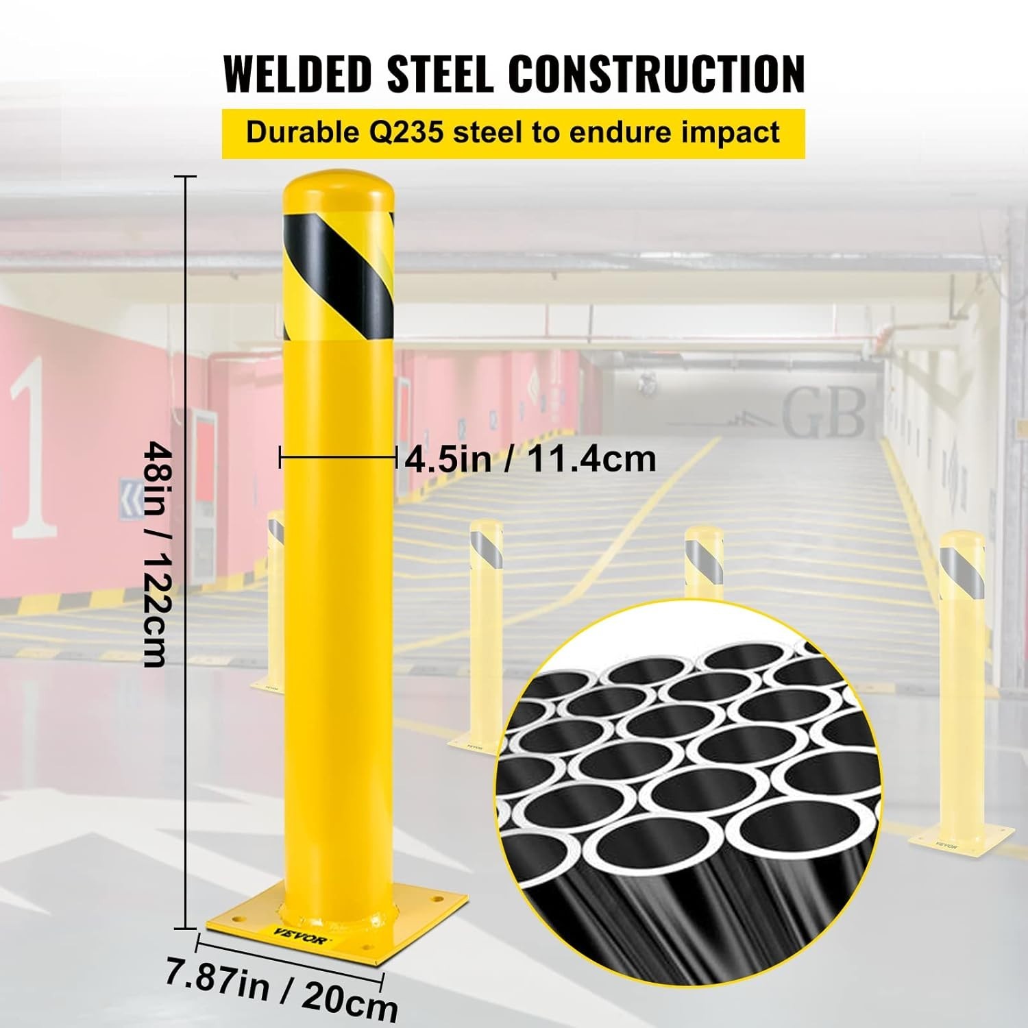 48 Inch Safety Bollard Post – Durable Yellow Traffic Barrier for High Visibility