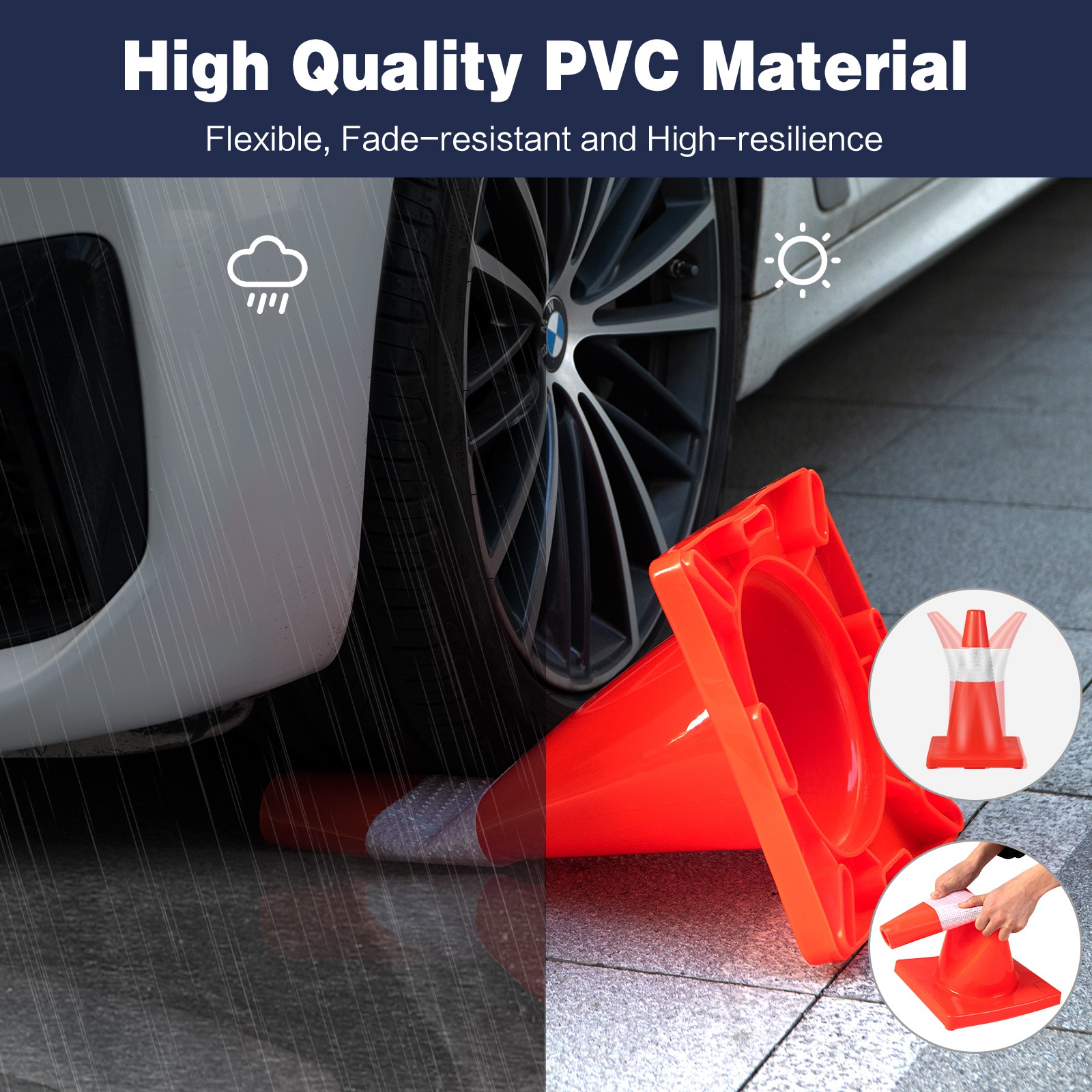 12 Pack Traffic Safety Cones 18″ PVC Road Parking Cones with Reflective Collar