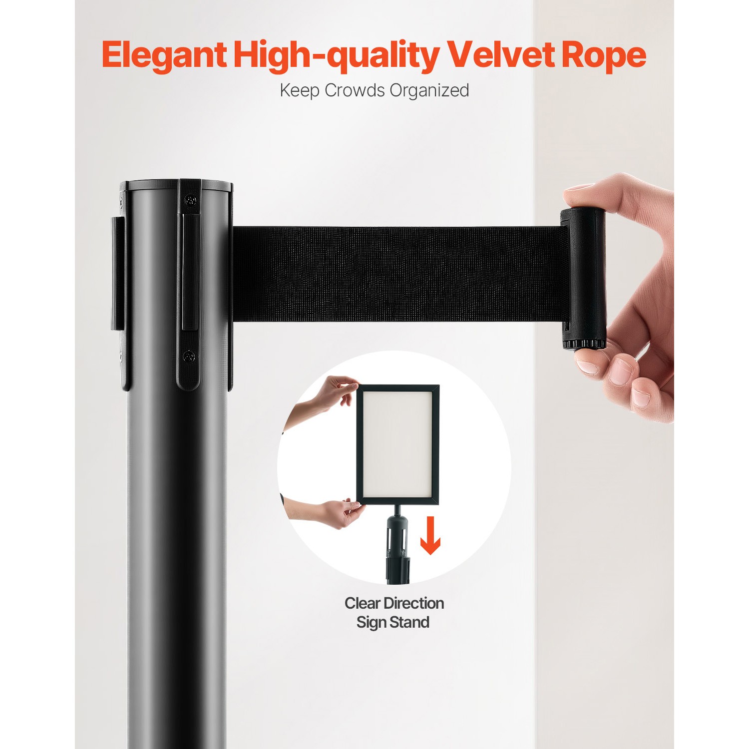 Uimoso 8 Pcs Stanchion Post with 4 Retractable Belts &2 Sign Holders Hollow Base