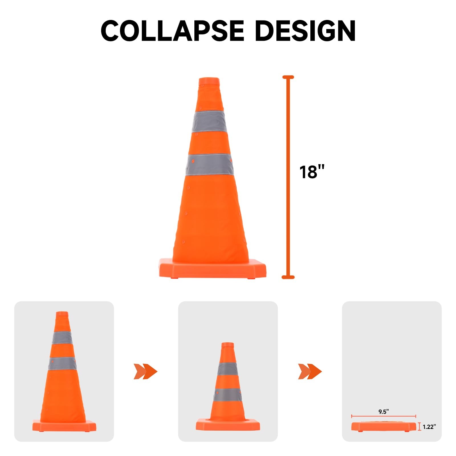 Roastove18 Inch 4 Pack Collapsible Traffic Safety Cones, Multi Purpose Pop-up…