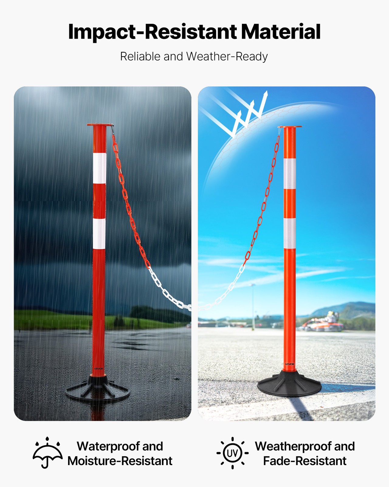 VEVOR 2 Packs Traffic Delineator Posts 34 in Safety Cones Weighted Base & Chains