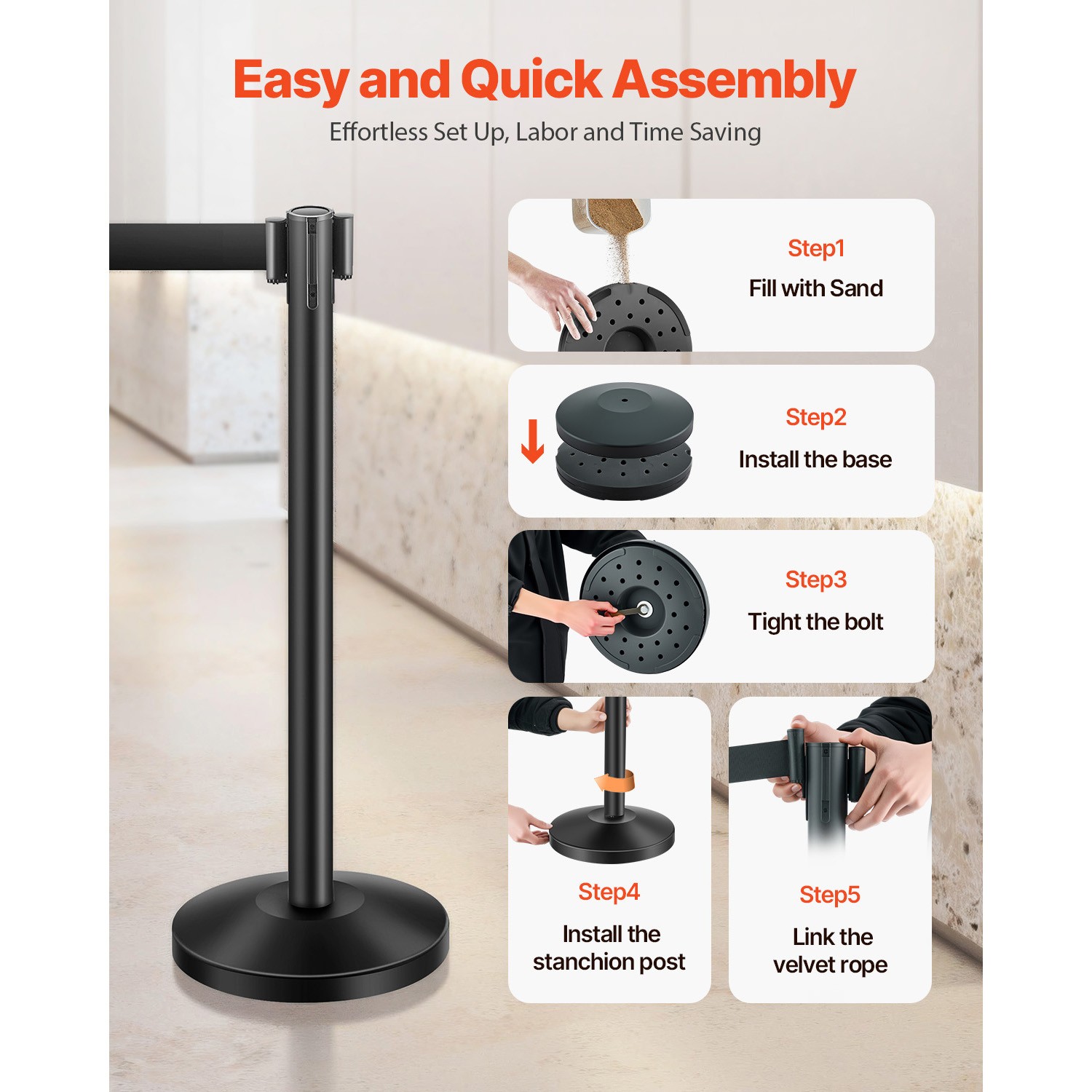 Uimoso 8 Pcs Stanchion Post with 4 Retractable Belts &2 Sign Holders Hollow Base