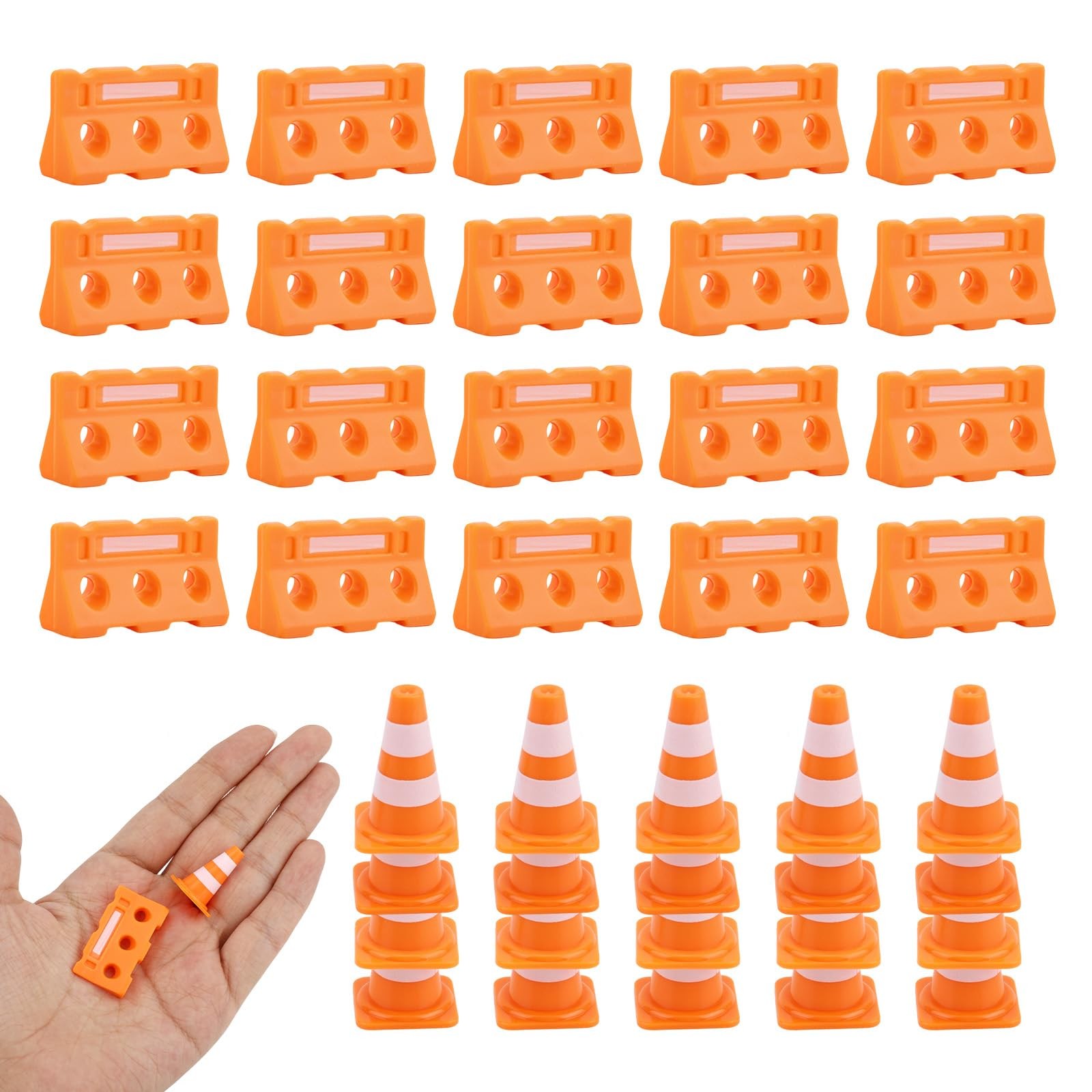 40pcs Mini Traffic Cones & Miniature Fence Barricade Signs, Small Orange Cons…