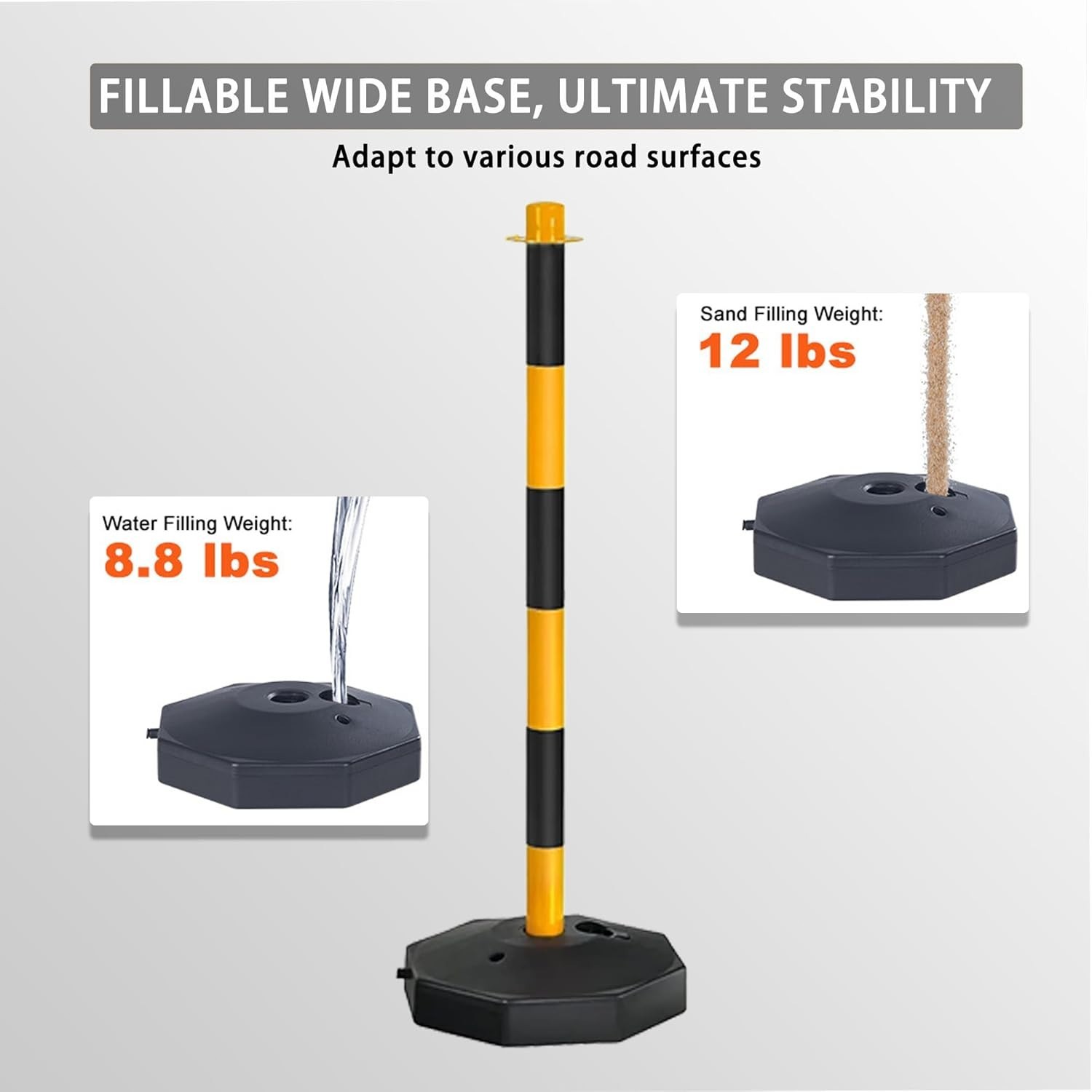 Used 6 Pack Adjustable Traffic Safety Delineator Post Cones,6.6FT Chain