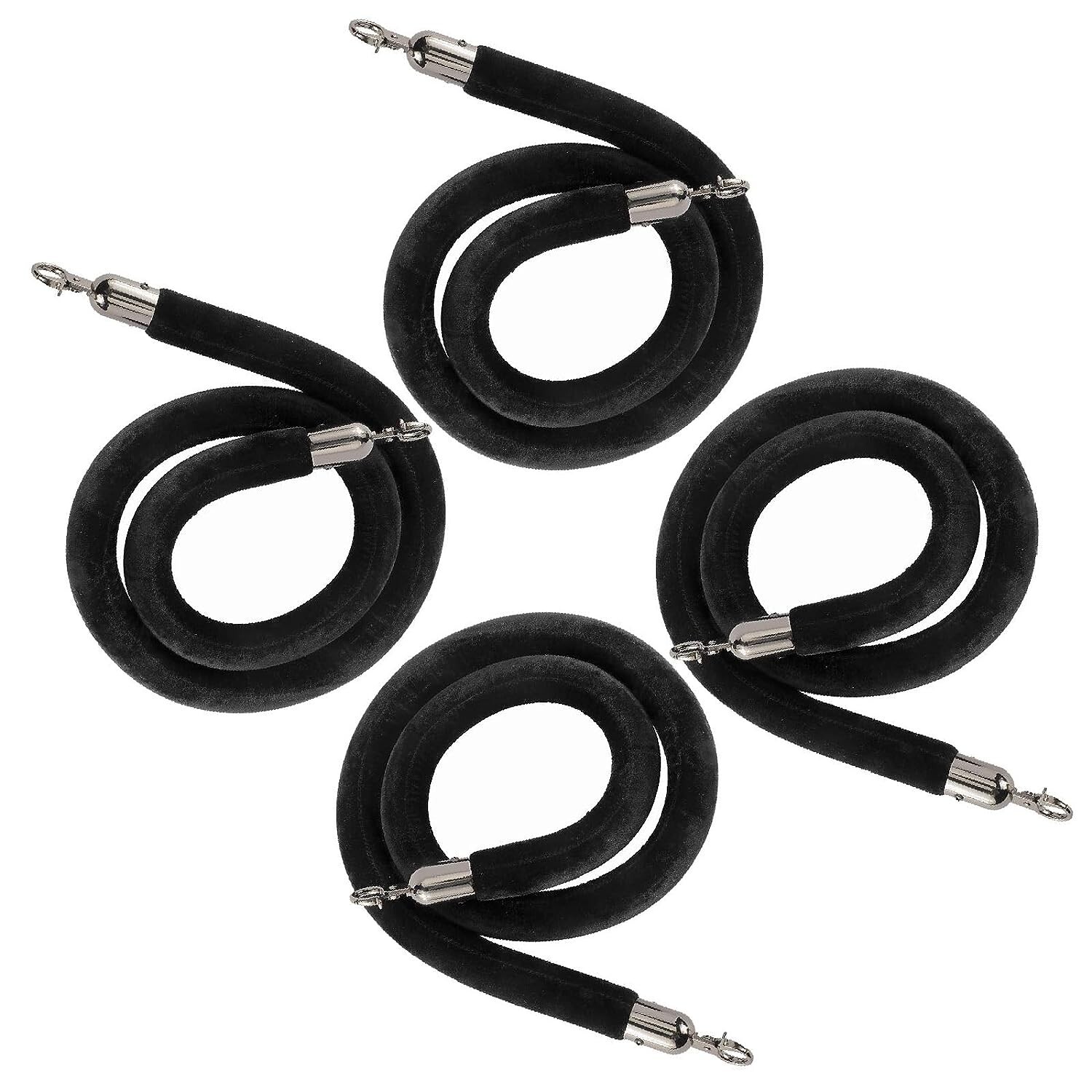 NovelBee 4pcs Black Velvet Stanchion Ropes with Black Hooks,5 Feet Crowd Control