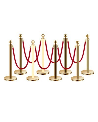 8Pcs Stanchion Post Queue Barrier Crowd Control Sand Injection Base Gold