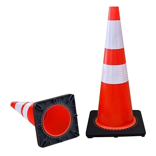 Heavy Duty 28″ Safety Cones w Rubber Base for Parking Traffic Control Pack of 2