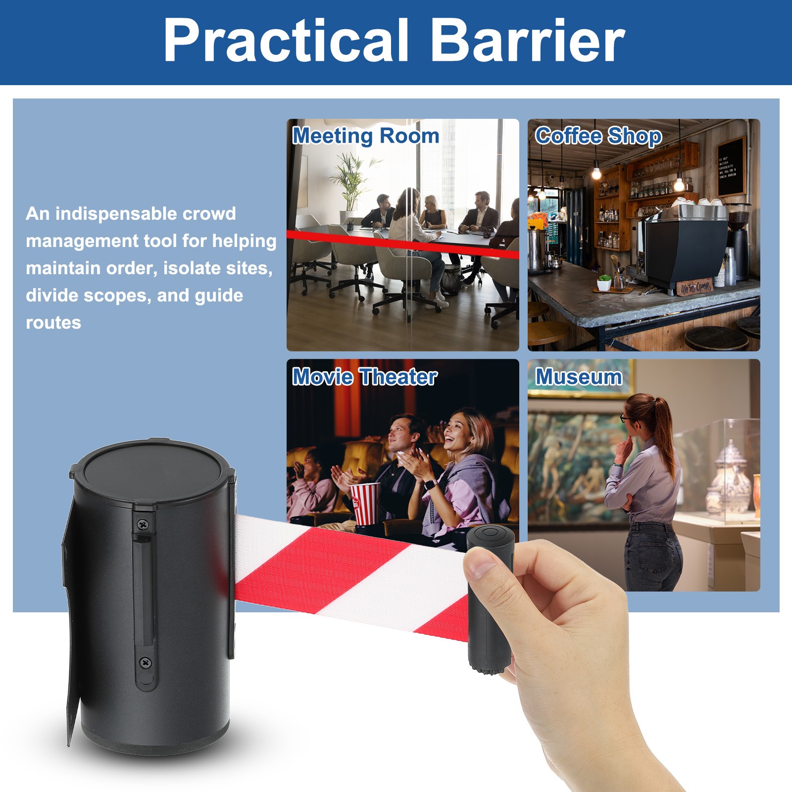 16.4 ft Fixed Wall Mount Retractable Belt Barrier Black/Red/White