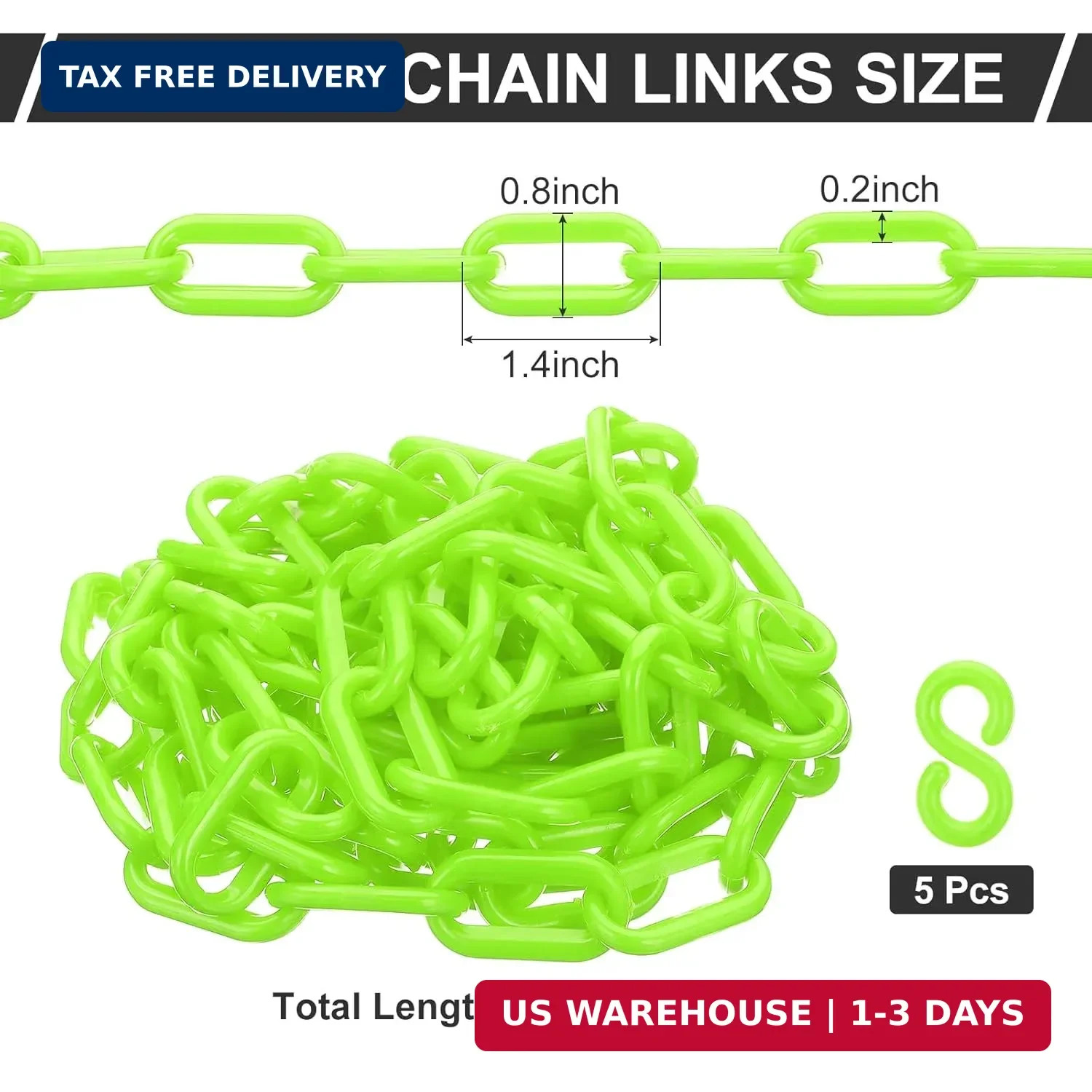PATIKIL Plastic Chain Links, 10 Feet Safety Chains, Green Plastic Chains for Bar