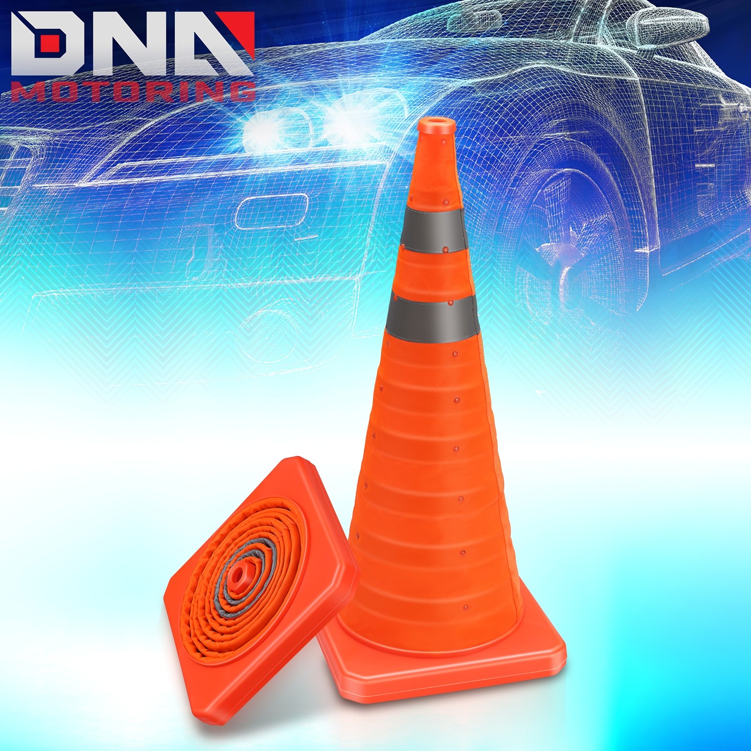 2Pcs 28″ Foldable Collapsible Traffic Safety Orange Cones with Heavy-Duty Base