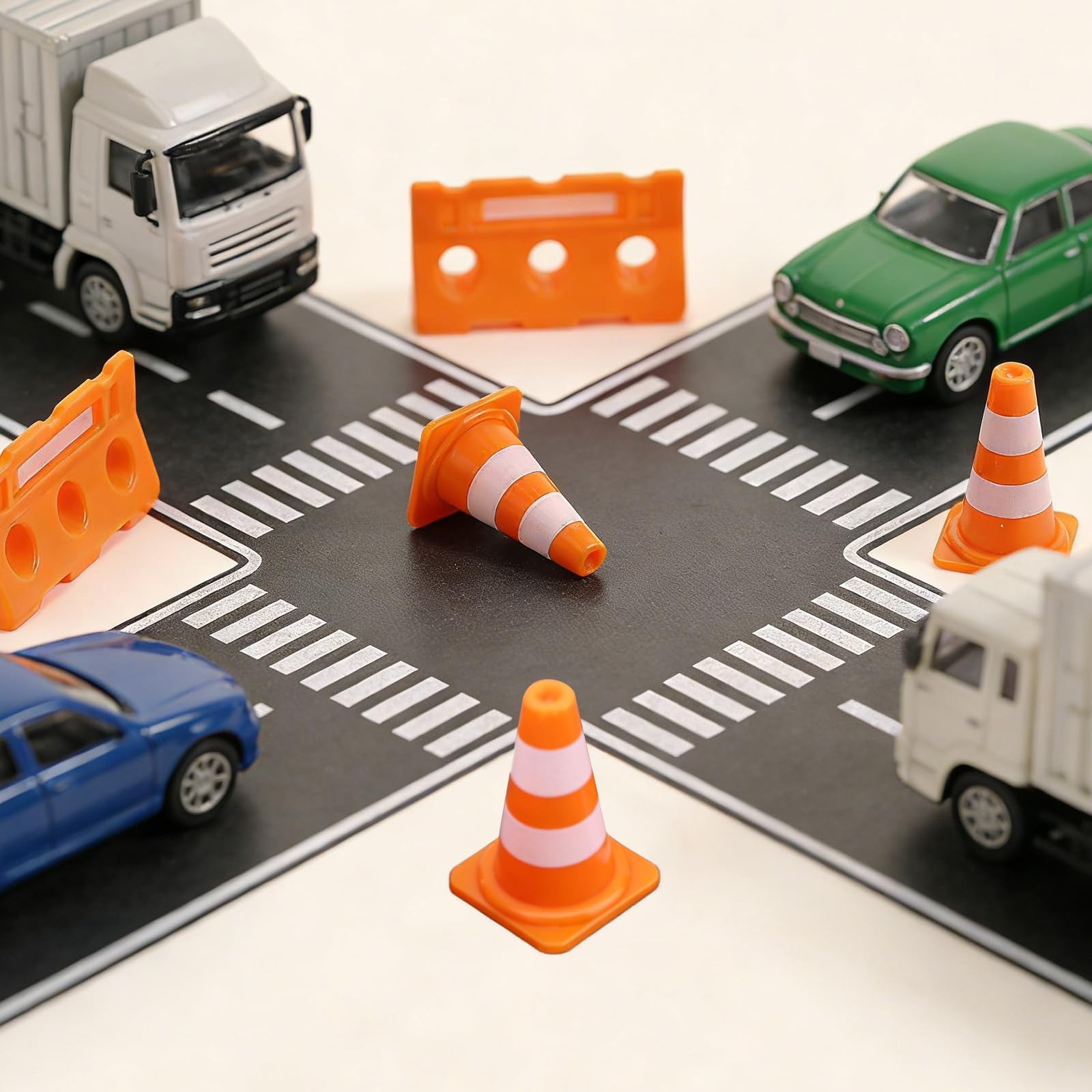 40pcs Mini Traffic Cones & Miniature Fence Barricade Signs, Small Orange Cons…
