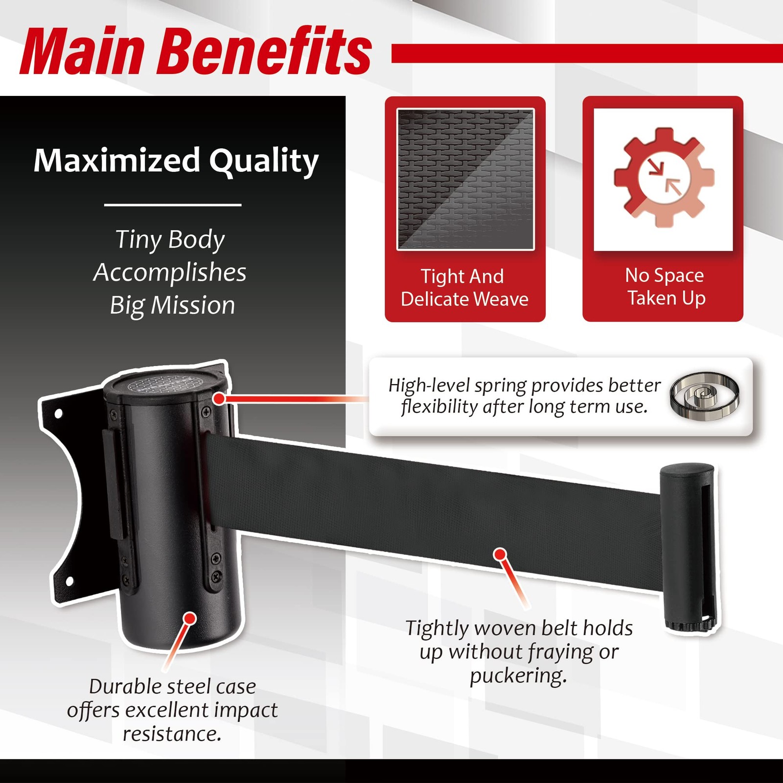DuraSteel Wall Mount Crowd Control Retractable Belt Barrier – 9.2 Ft Black Re…