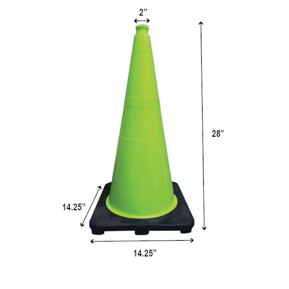 28 In. Lime Green Traffic Cone with Black Base 7 Lbs. (6-Pack)