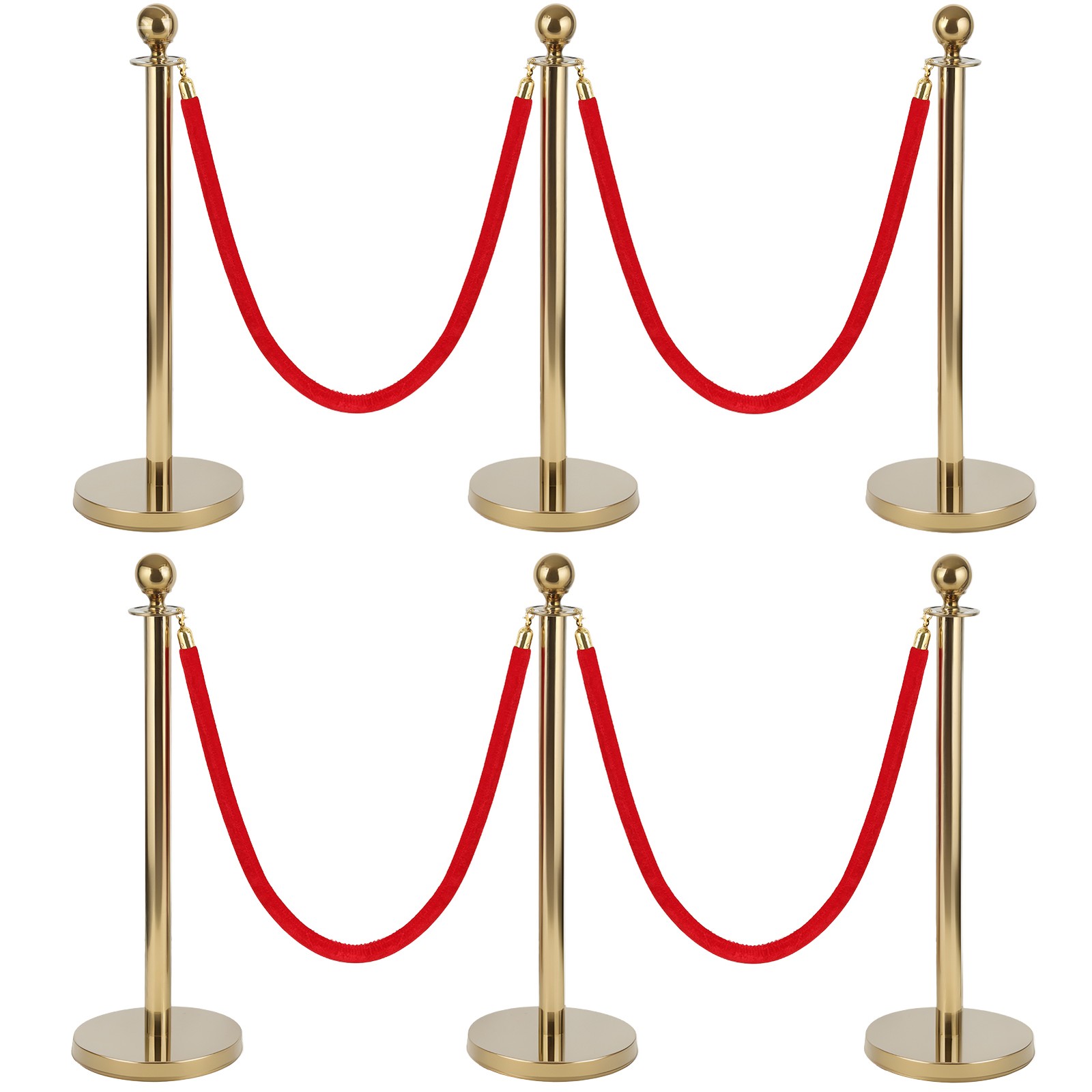 8Pcs Stanchion Post Queue Barrier Crowd Control Sand Base Gold with Velvet Ropes