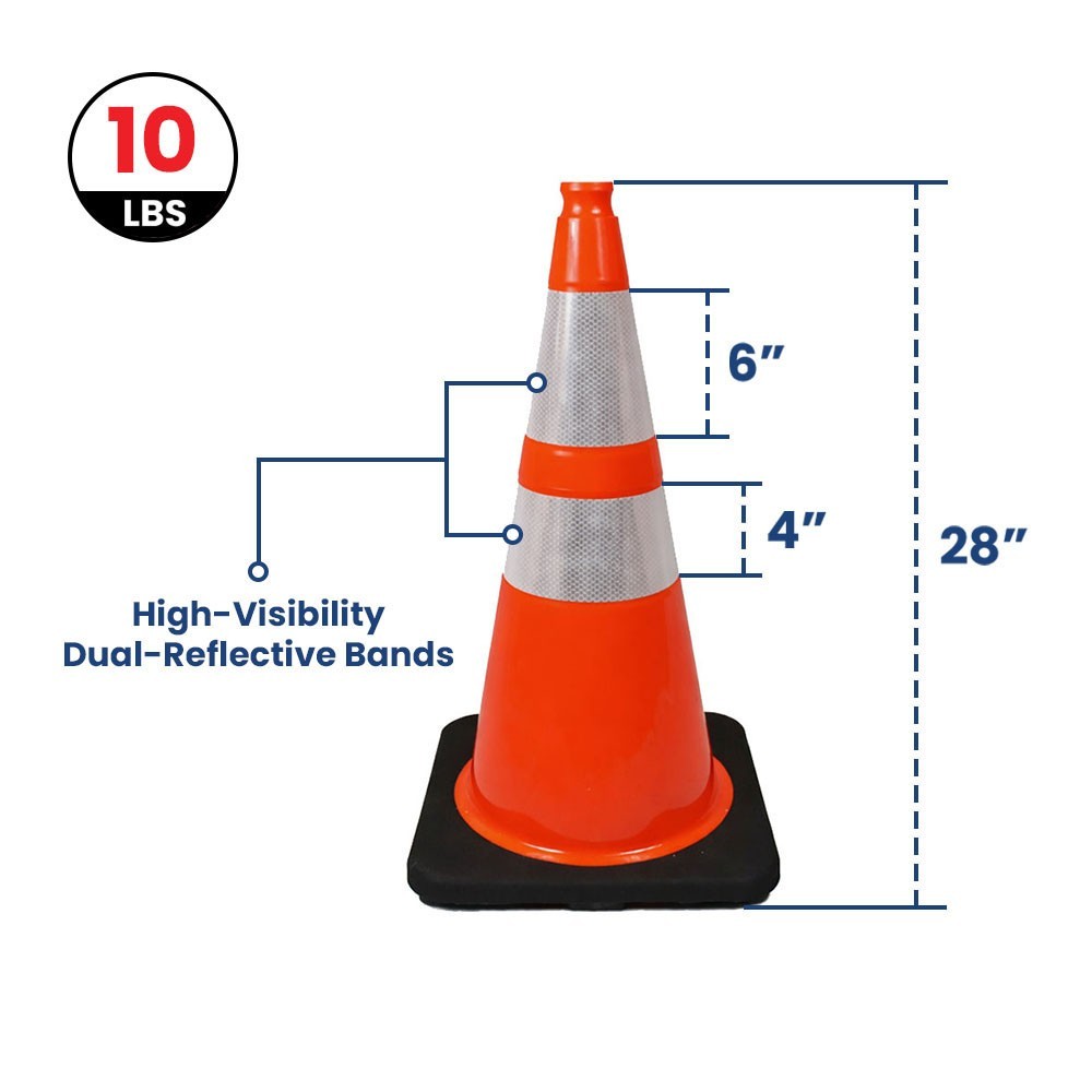 50029 28 Inch PVC 10lbs Traffic Cone with Dual-Reflective Bands – Orange