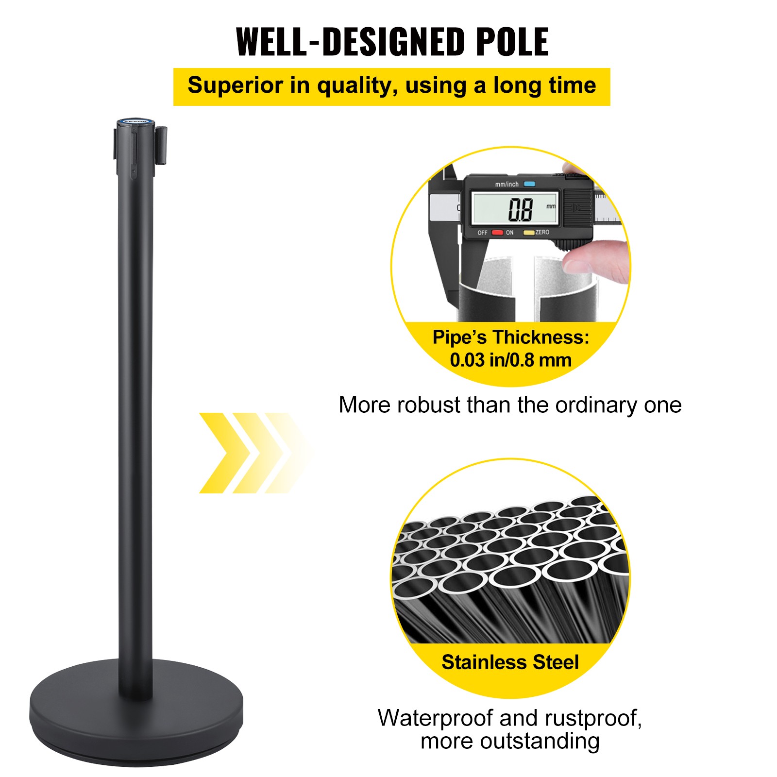 VEVOR 6 Pieces Crowd Control Stanchion Posts 6.6 ft/2 m Red Belt Queue Barrier