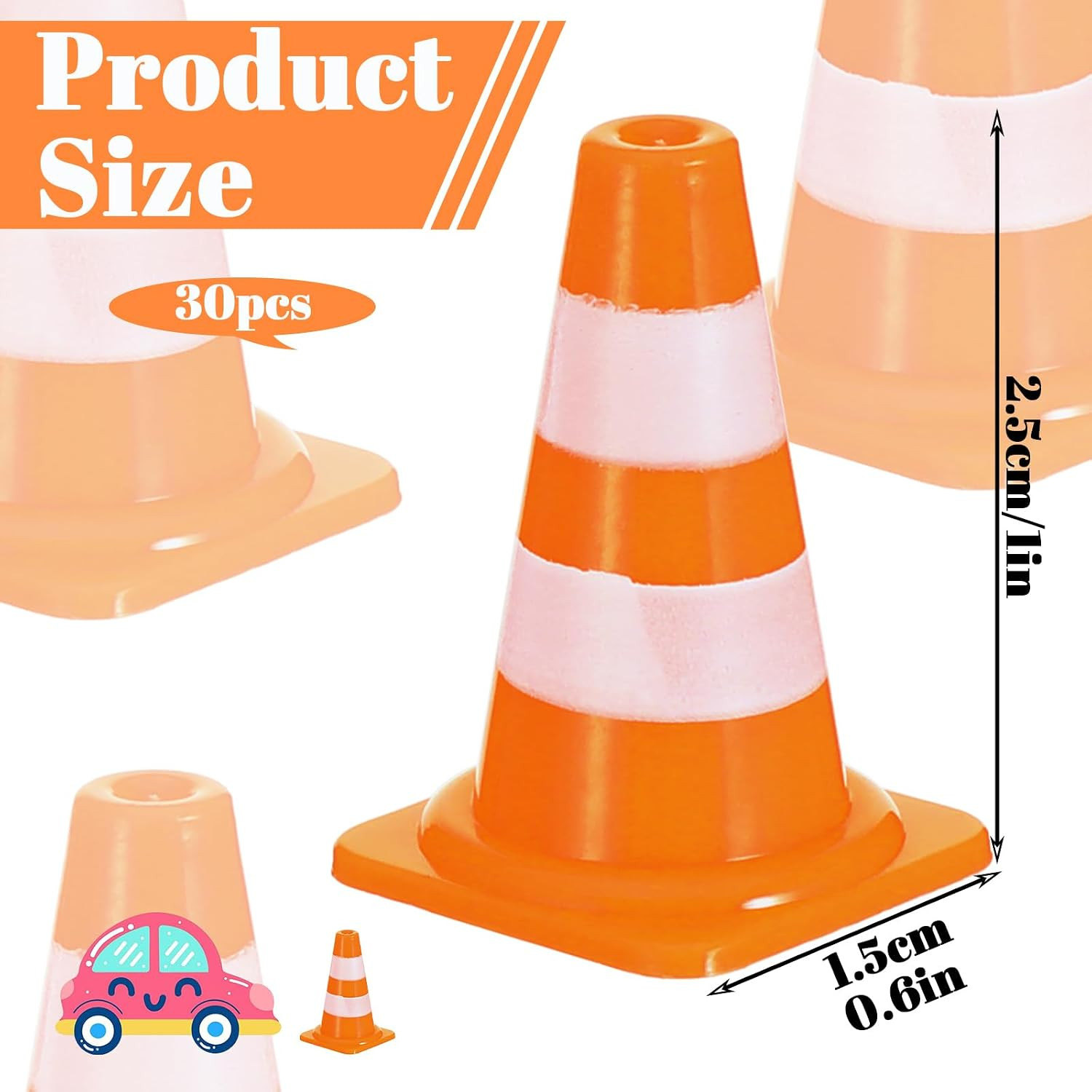 30pcs Mini Traffic Cones Orange Plastic Road Safety Cones for Training & Toys