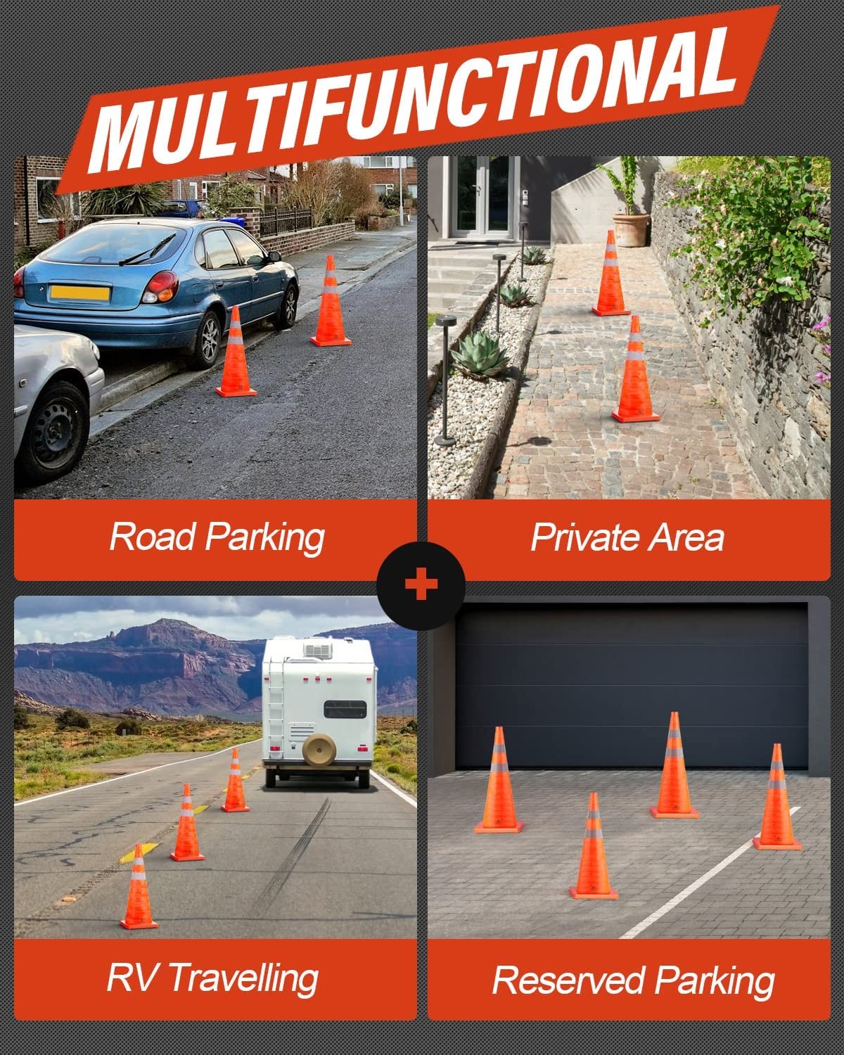 18 Inch 4 Pack Collapsible Traffic Safety Cones, Multi Purpose Pop-up Cones w…