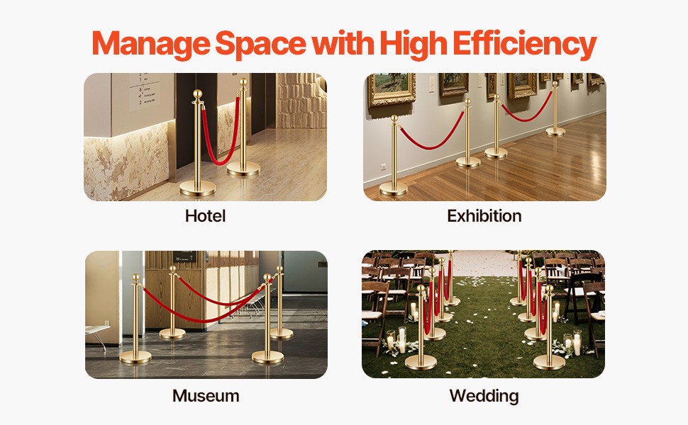 Stanchions 4/6/8Pcs Stainless Steel Post with Fillable Base Velvet Ropes & Posts