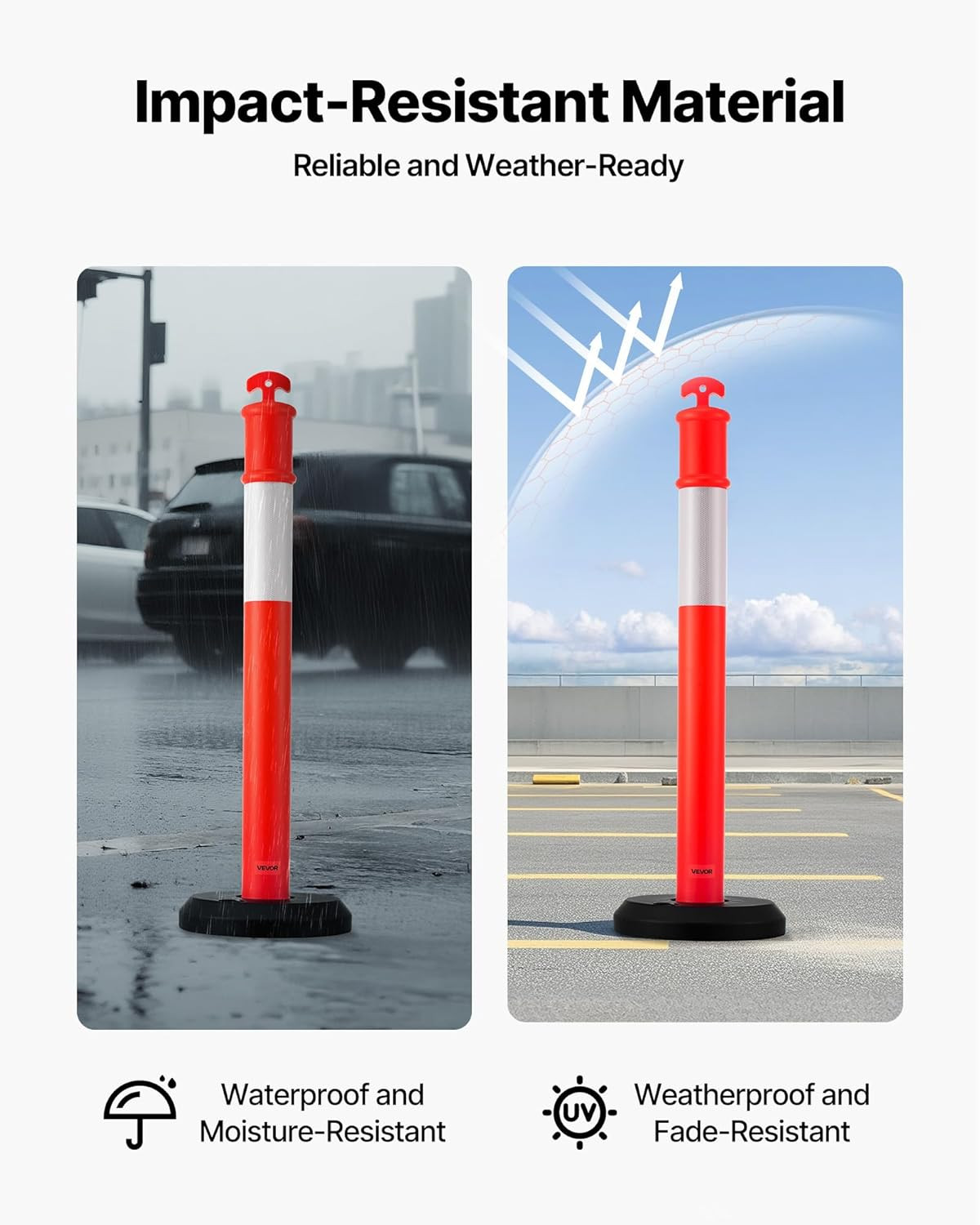 9 Pack 45″ Heavy Duty Traffic Delineator Posts with Reflective Strips – Red