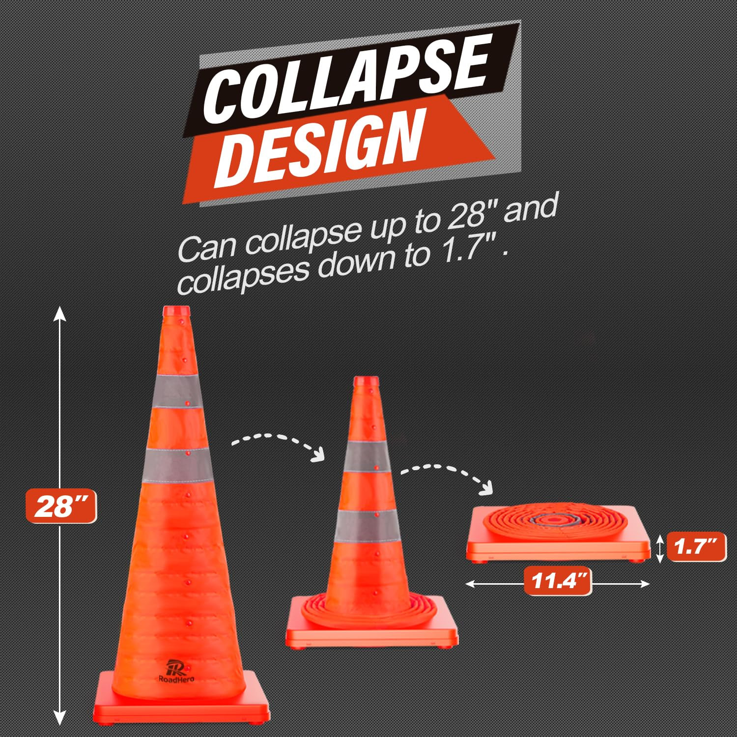 28 Inch 20 Pack Collapsible Traffic Safety Cones, Multi Purpose Pop-Up Cones wit