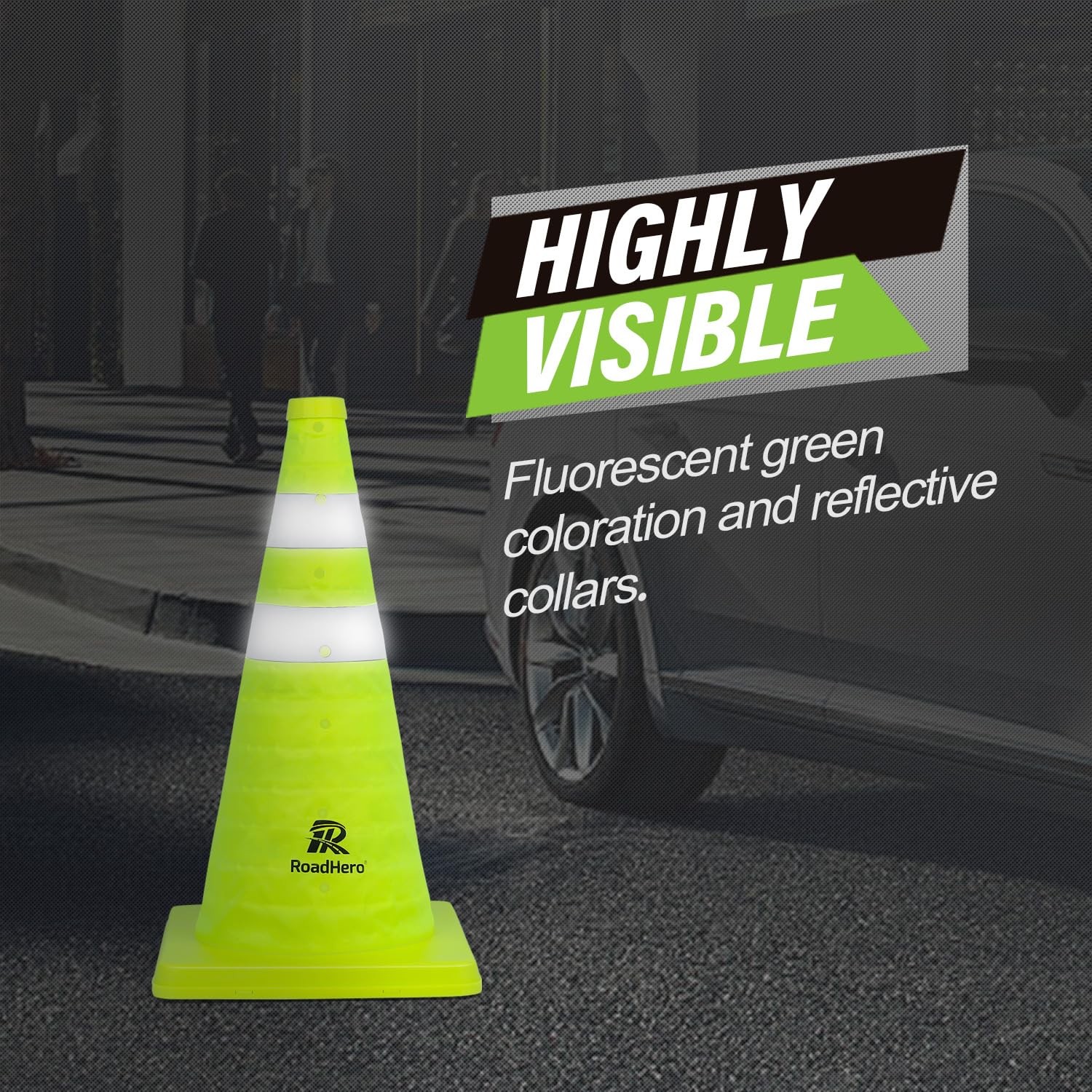 RoadHero 18 Inch 4 Pack Collapsible Traffic Safety Cones, Lime Green 18