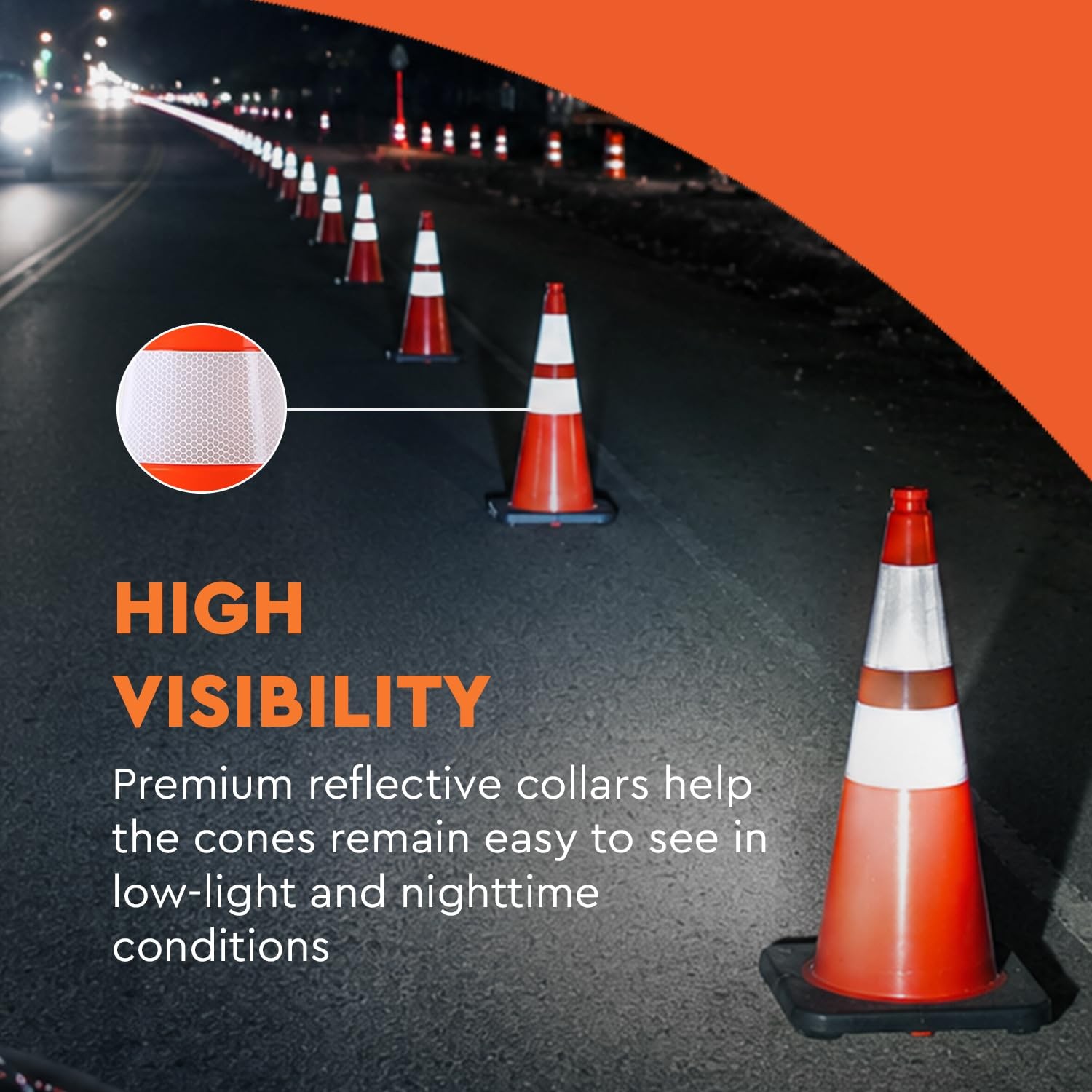 Heavy-Duty Safety Cones 28-Inch – Set of 8 Weighted Flexible PVC Cones W/