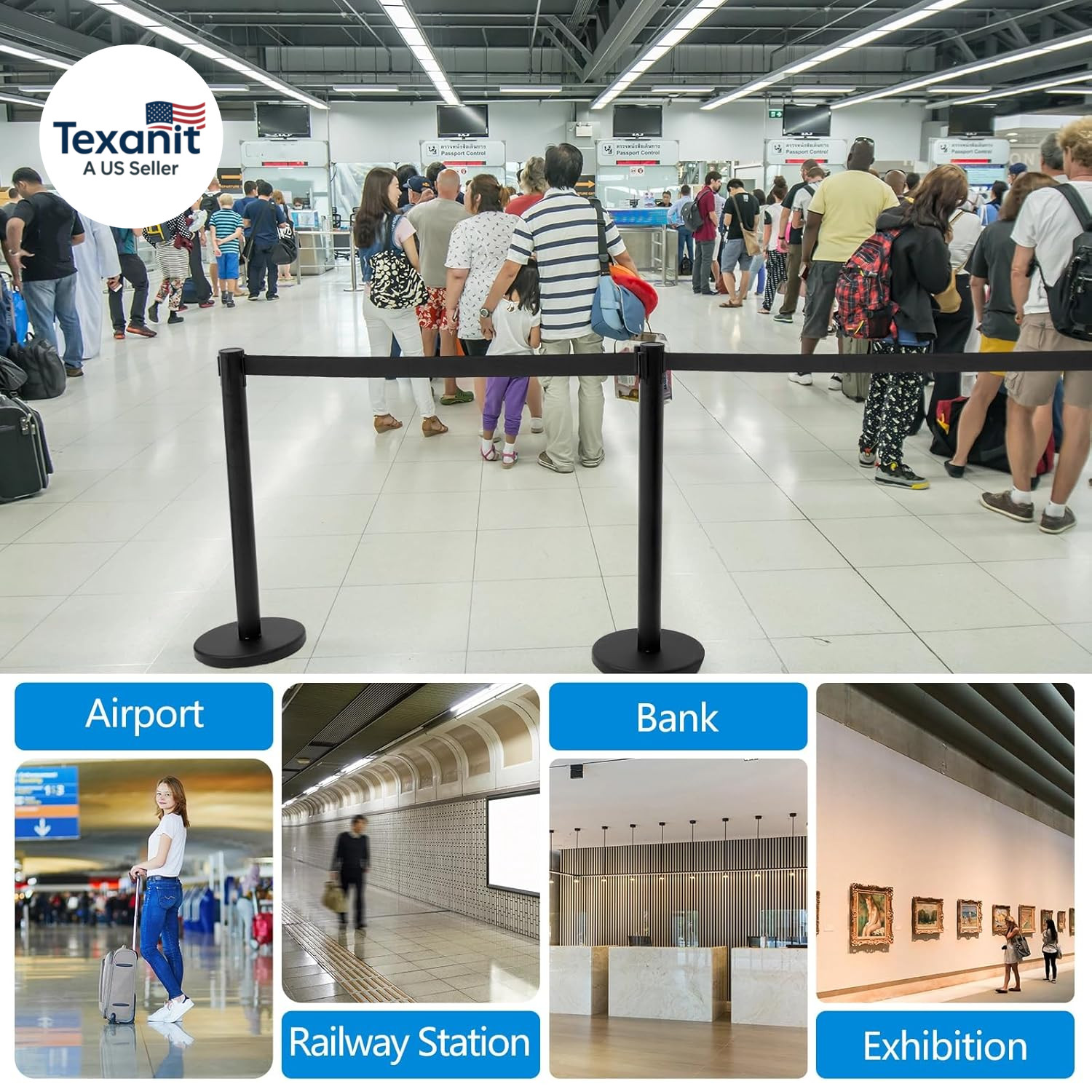 12 Pack Heavy Duty Crowd Control Stanchions Stainless Steel Stanchion Set with S