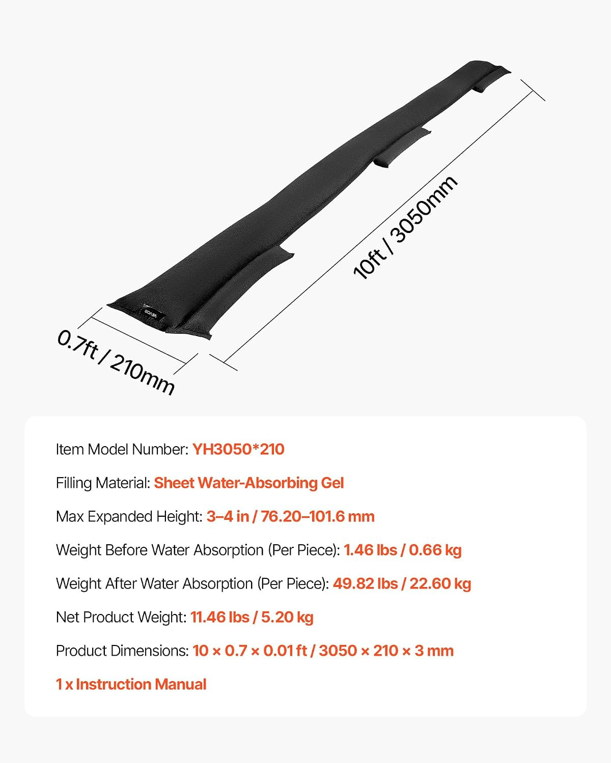 Flood Barrier, 8 Pack, 10 X 0.7 Ft Flood Bags Activated by Water, Water Absorben