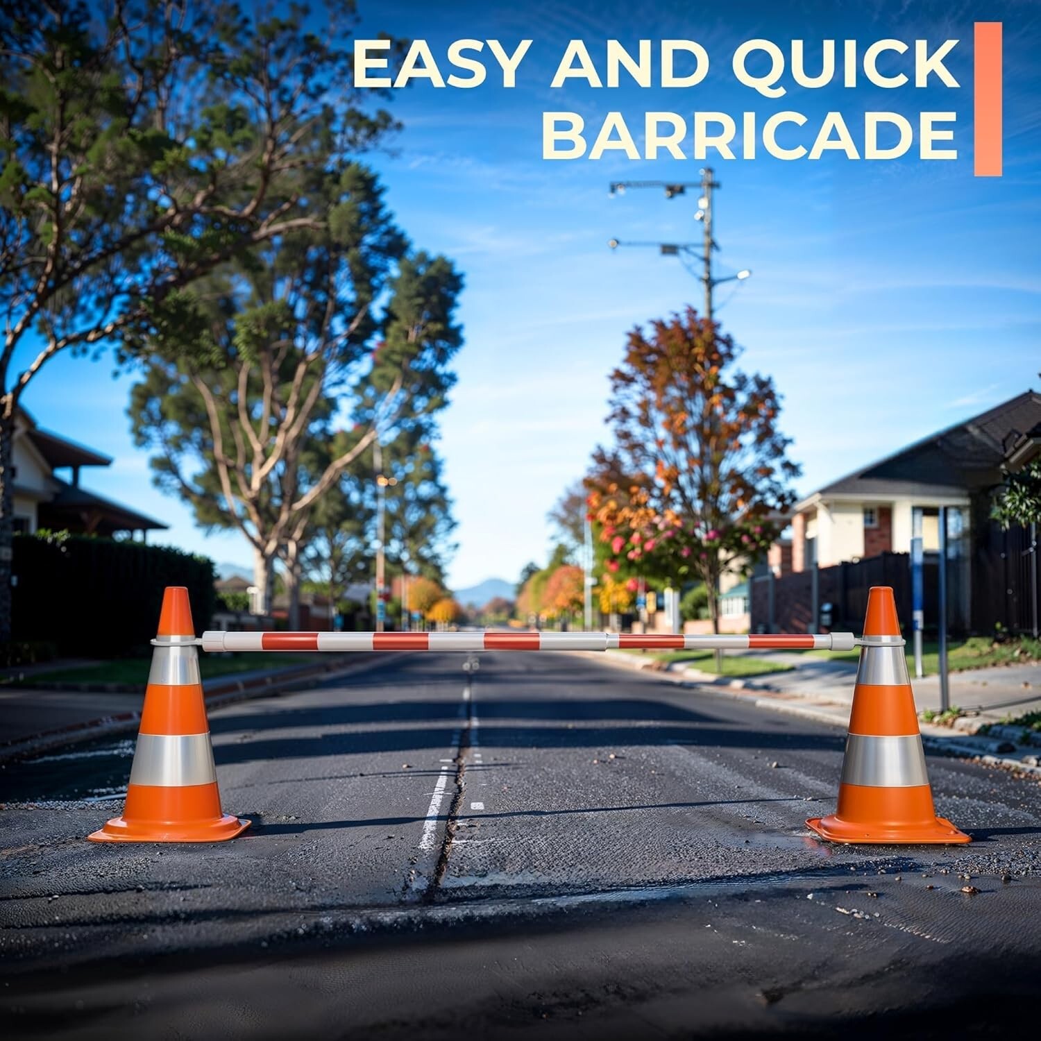 Retractable Safety Traffic Cone Bar – Barrier fits over Safety Cones -NEW IN BOX