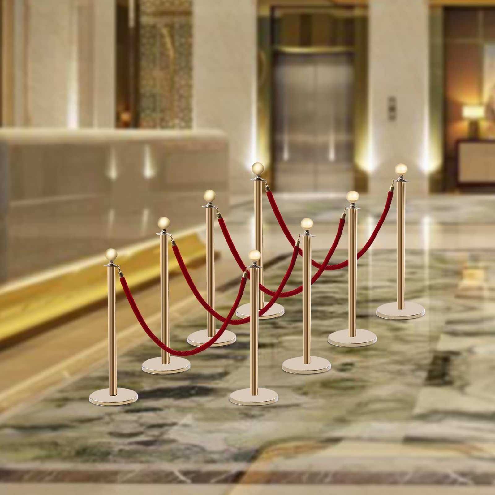 8PCS Stanchions, 100cm Barrier Post, Crowd Control Stanchion W/ Base & 4* Ropes
