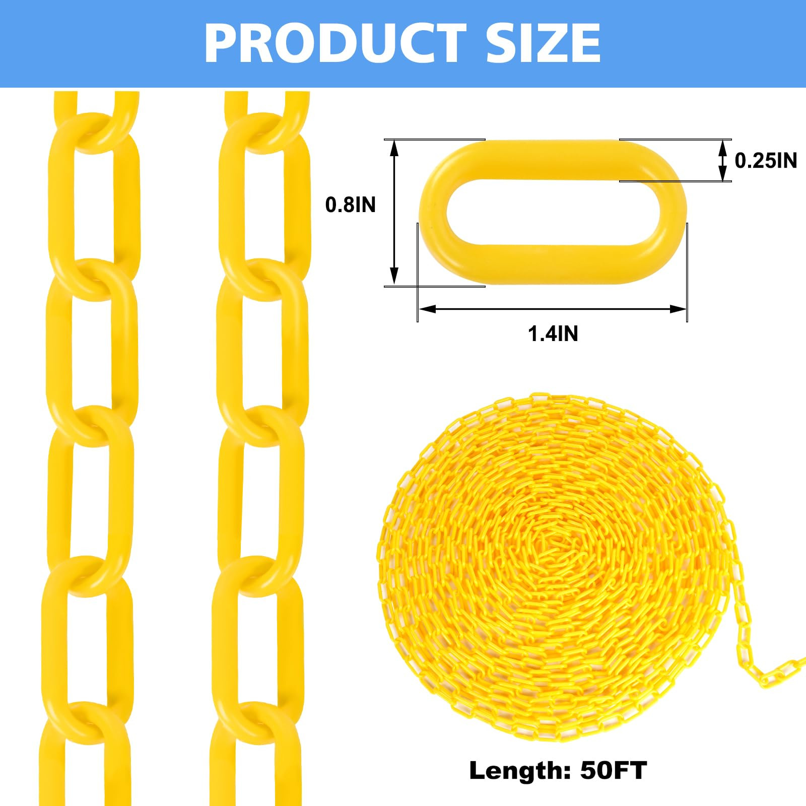 50 Feet Plastic Chain Links Plastic Barrier Chain Yellow Plastic Chains Weather