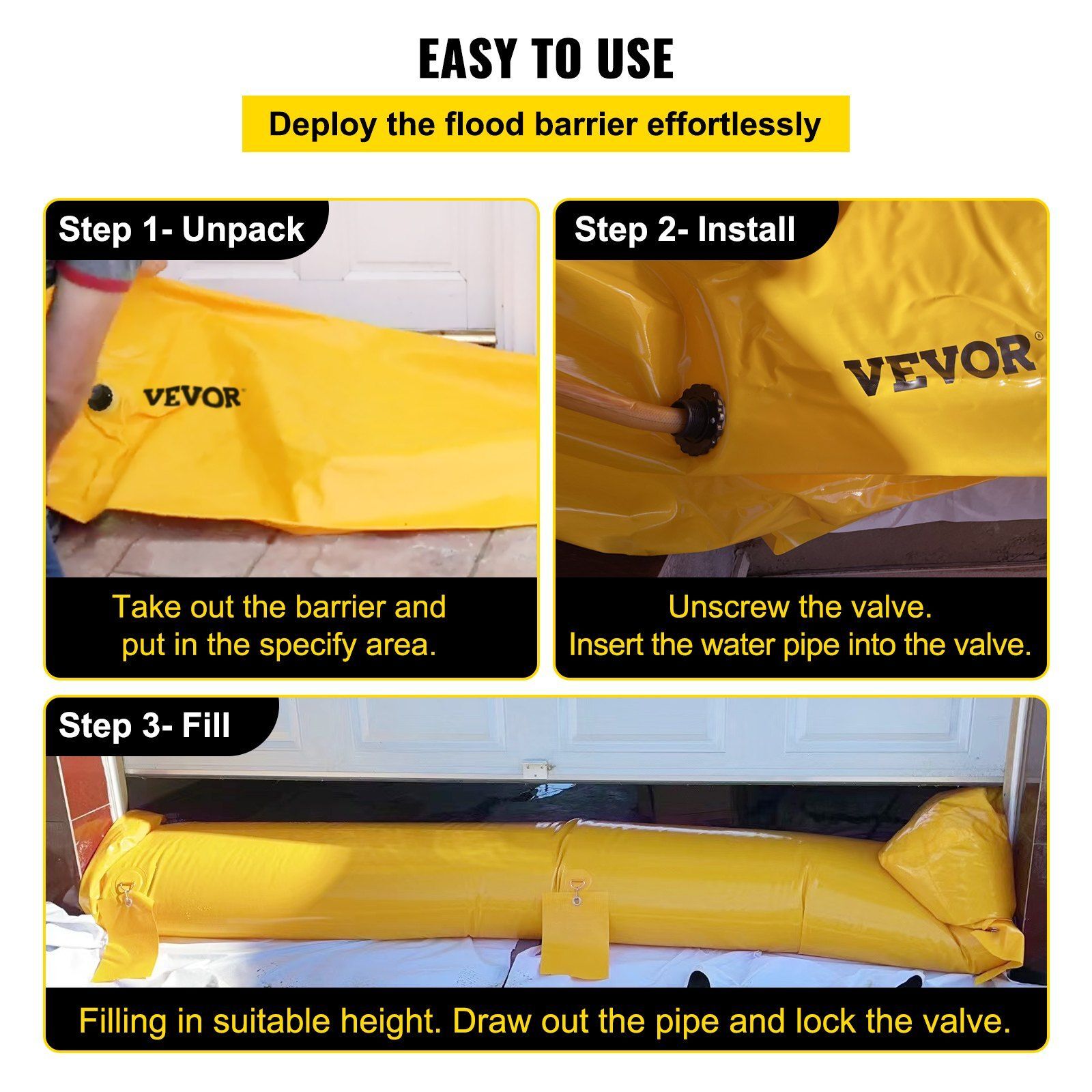 12ft Flood Barrier 12″ Height PVC Waterproof for Home/Door/Garage Reusable