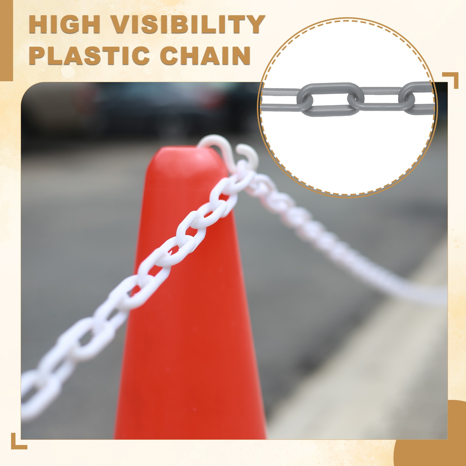 10 Feet Plastic Chain Link Safety Barrier Chain 1×2 Inch Buckle Silver Tone