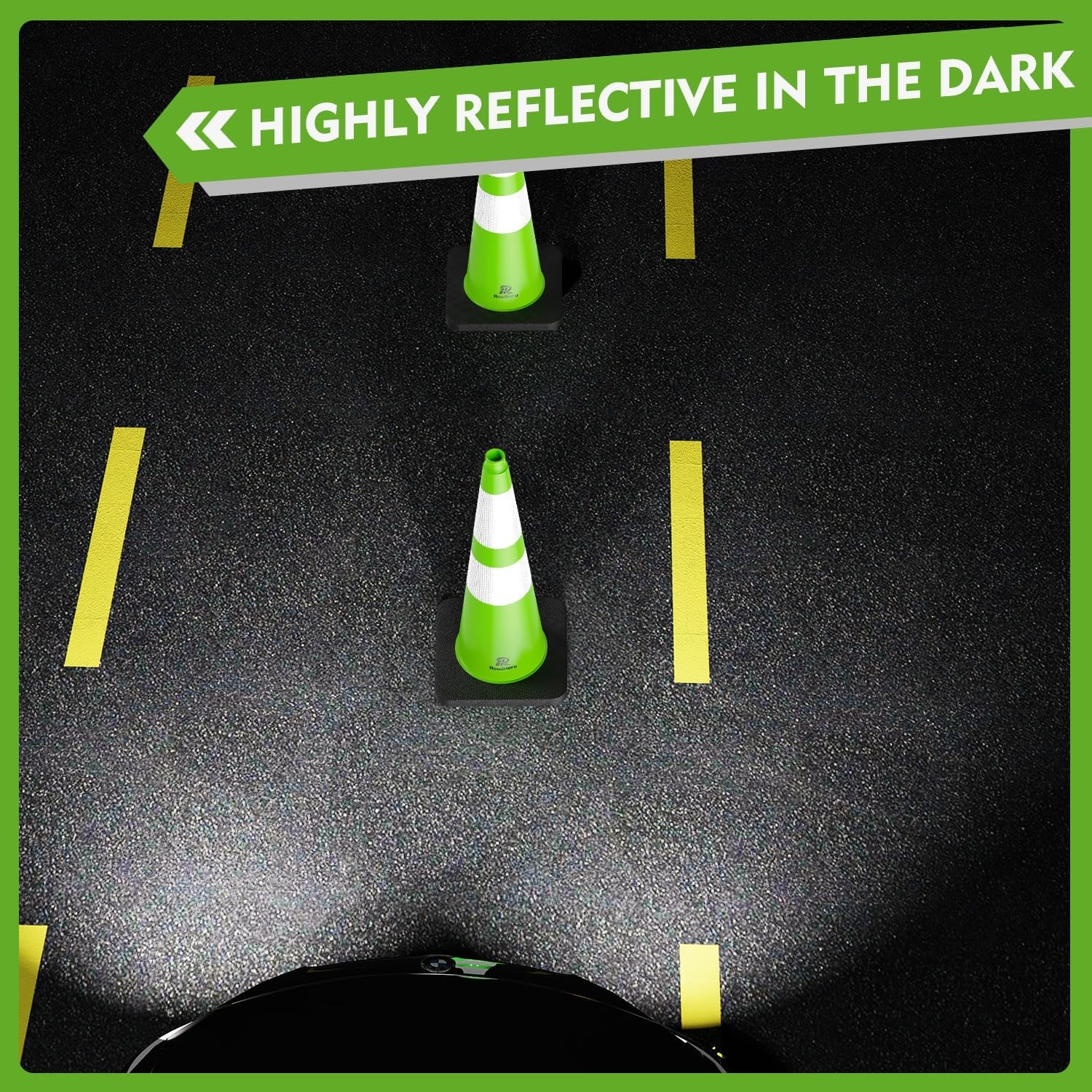 RoadHero 8 Pack 28in Traffic Safety Cones Weighted Base Lime Green Reflective