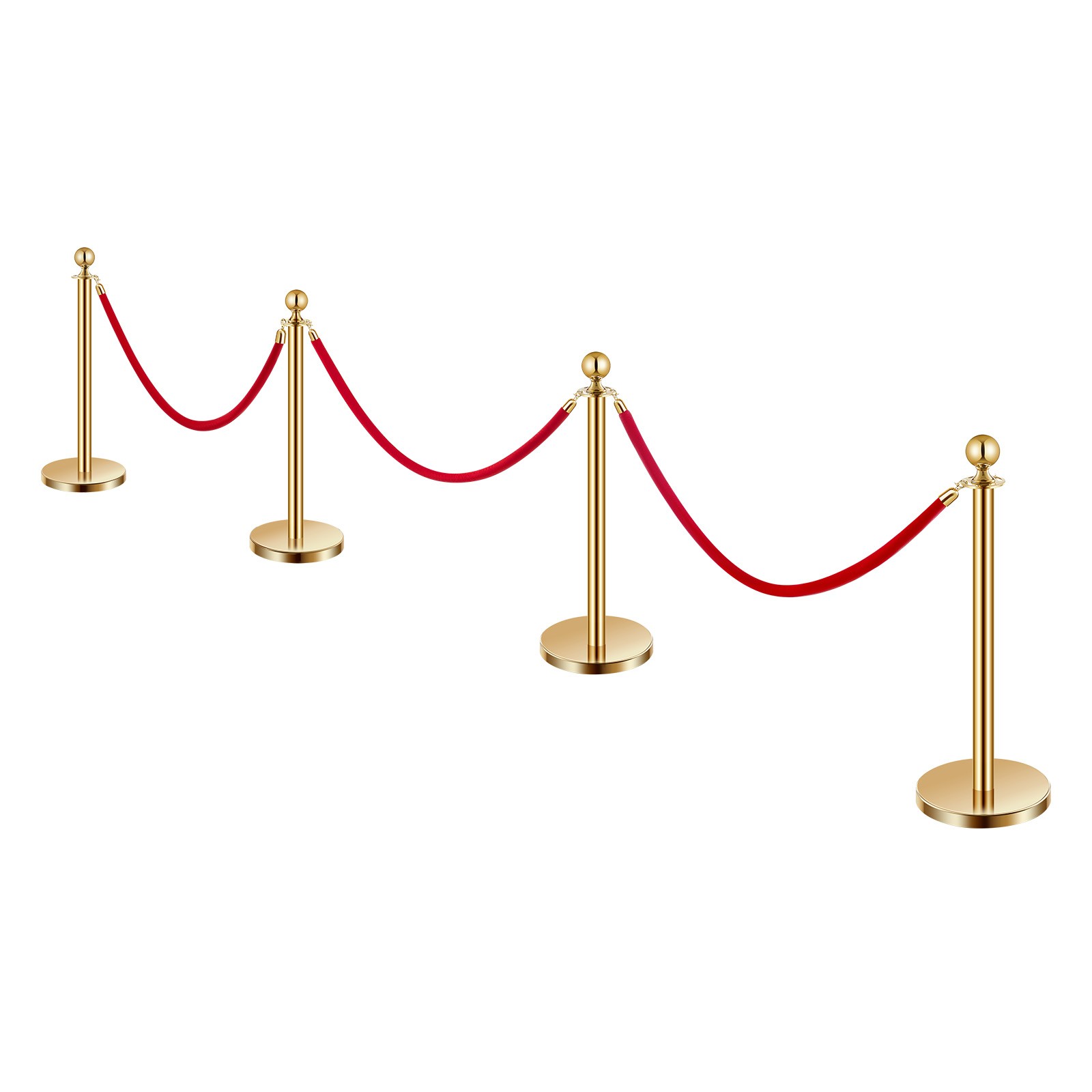 Uimoso 4 Pcs Gold Stanchion Post 3 Red Velvet Ropes Sand Injection Hollow Base