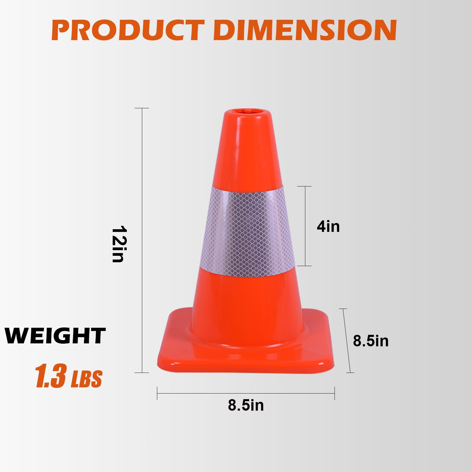 8PCS 12/18/28”Flexible PVC Traffic Cones with Reflective Collar High Visibility
