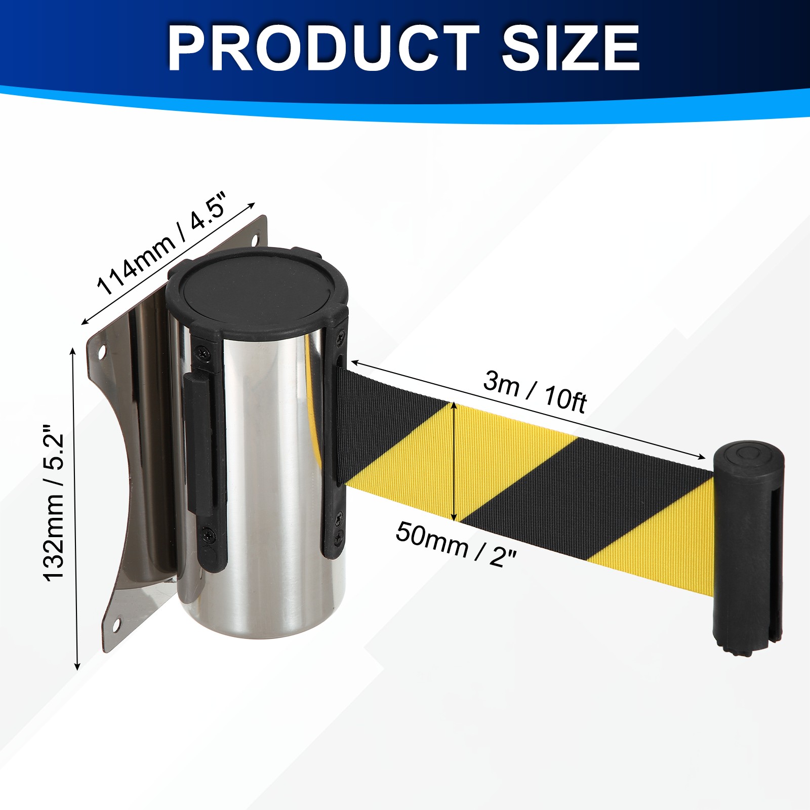 Fixed Wall Mount Retractable Belt Barrier (10 Feet, Black-Yellow) (2 Pcs)