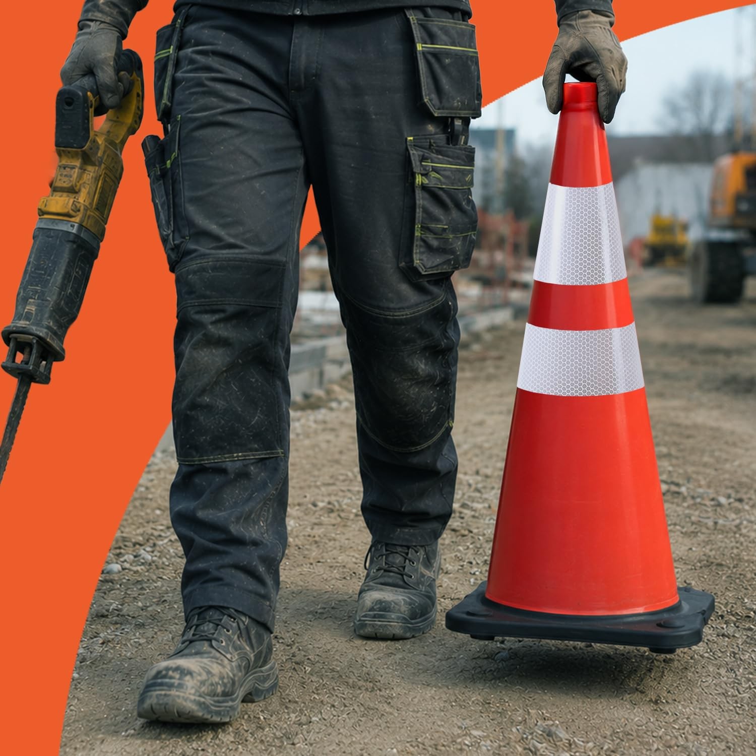 Heavy-Duty Safety Cones 28-Inch – Set of 8 Weighted Flexible PVC Cones W/