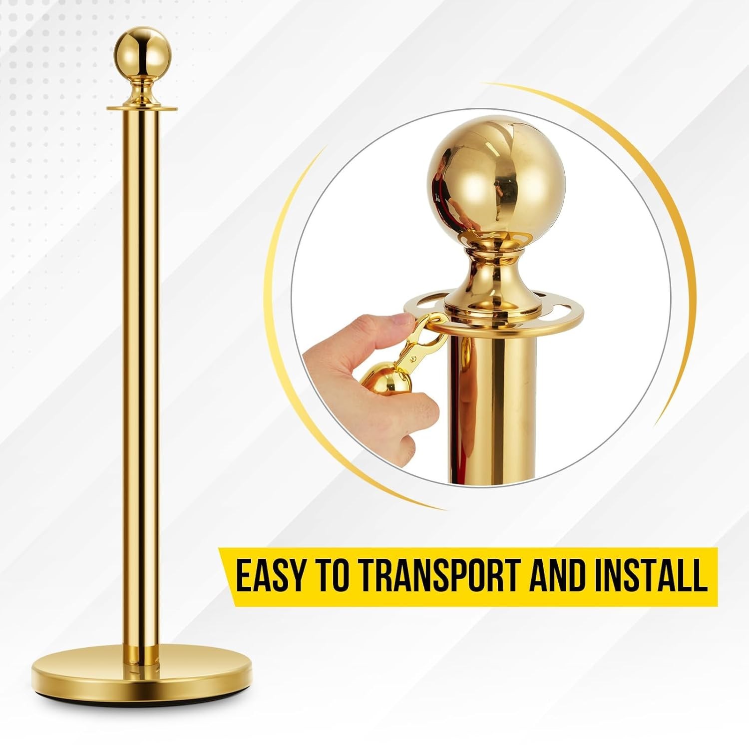 Gold Stanchions Post Queue Barrier Crowd Control Sand Injection Base with Ropes